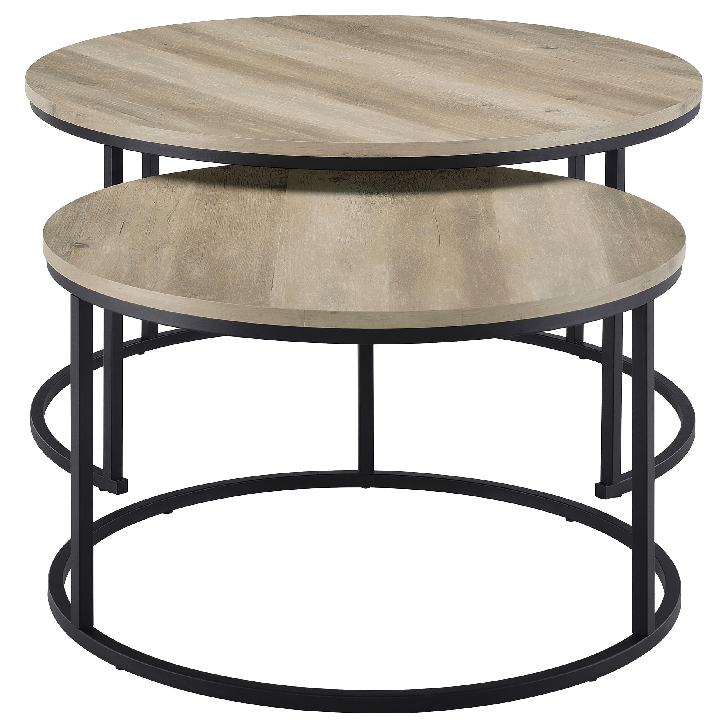Lainey 2-piece Round Nesting Coffee Table Distressed Pine — view 3