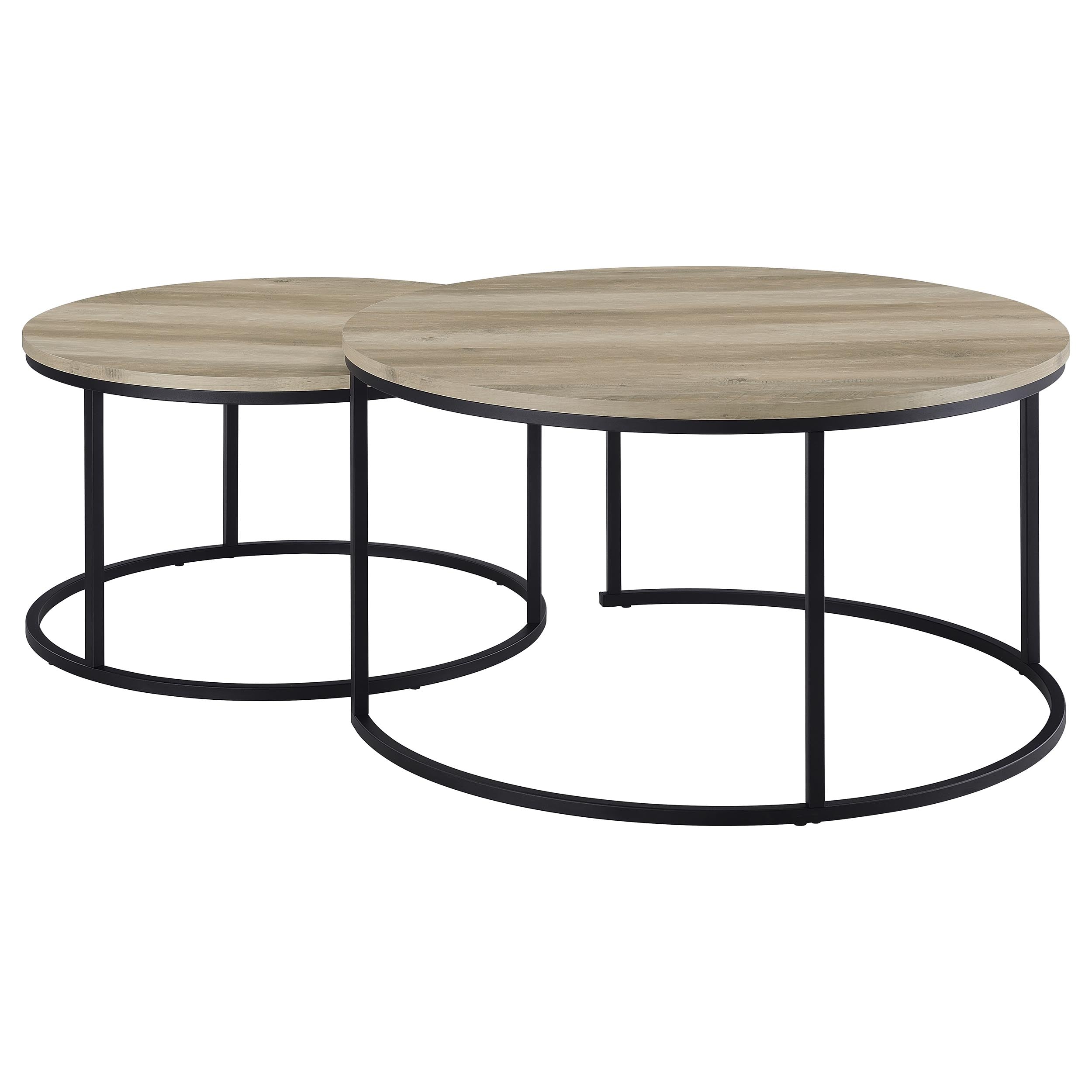 Lainey 2-piece Round Nesting Coffee Table Distressed Pine — view 6