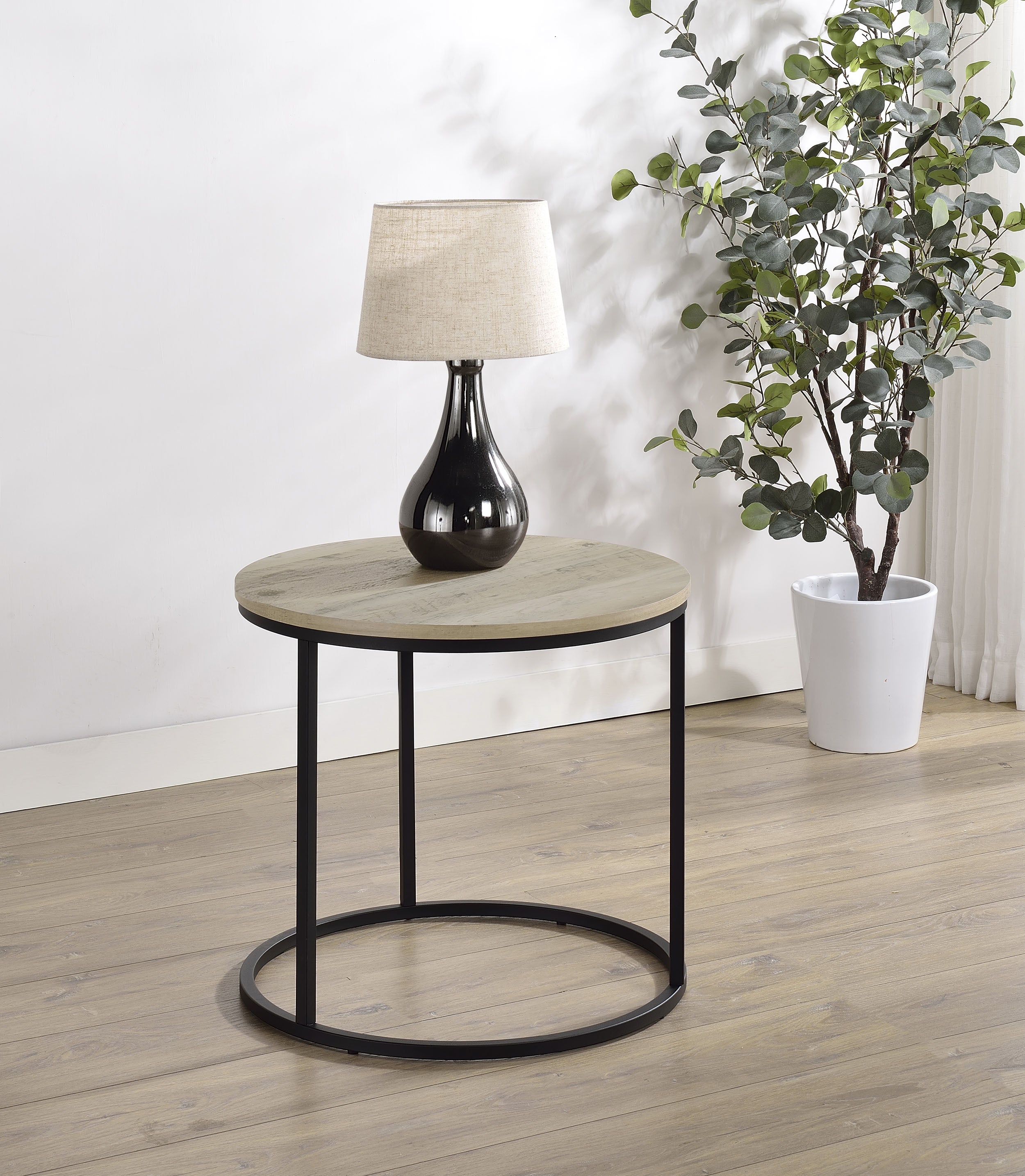 Lainey Round Occasional Side End Table Distressed Pine — view 2