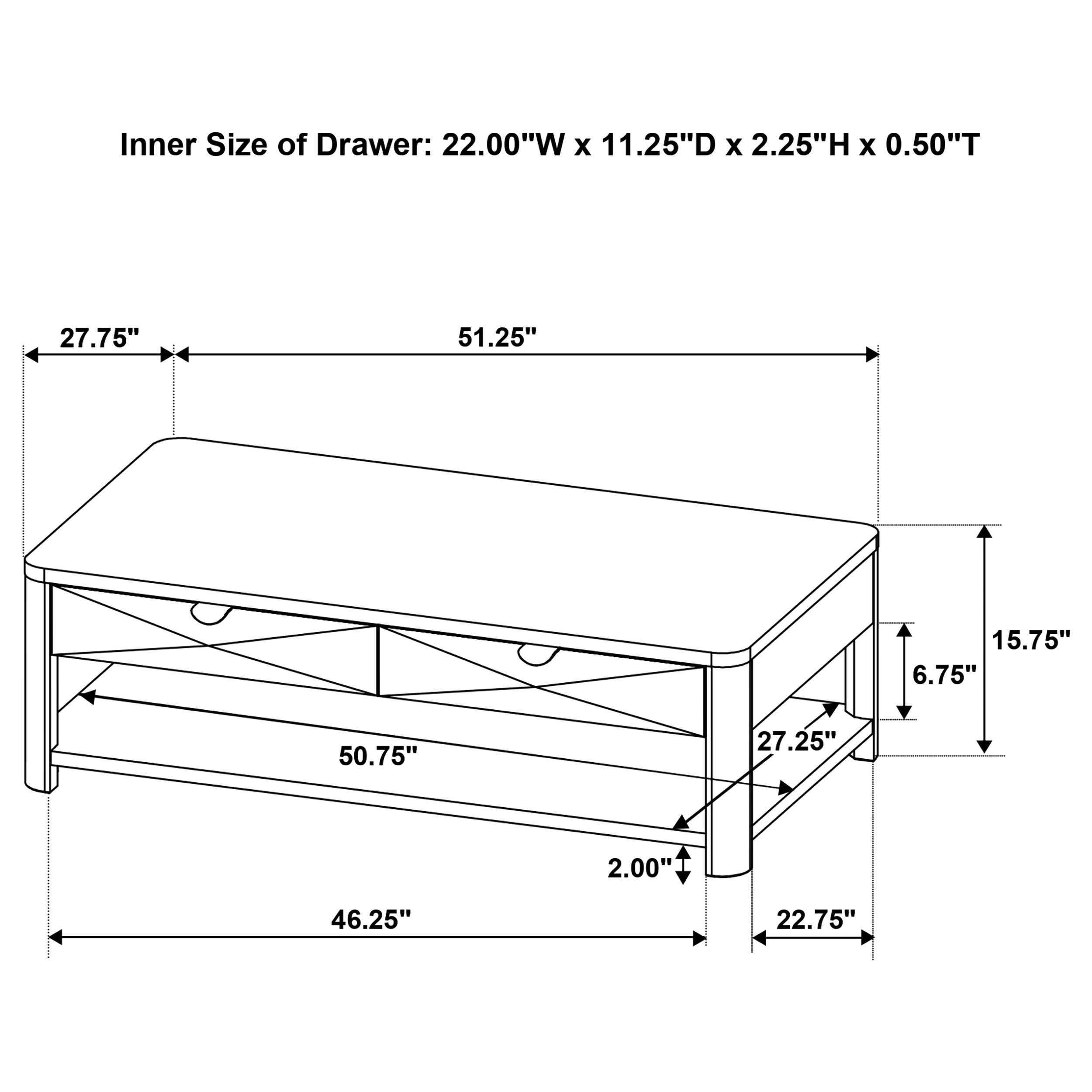 Marcelo Wood Coffee Table with 2 Drawers and Shelf Light Elm — view 13