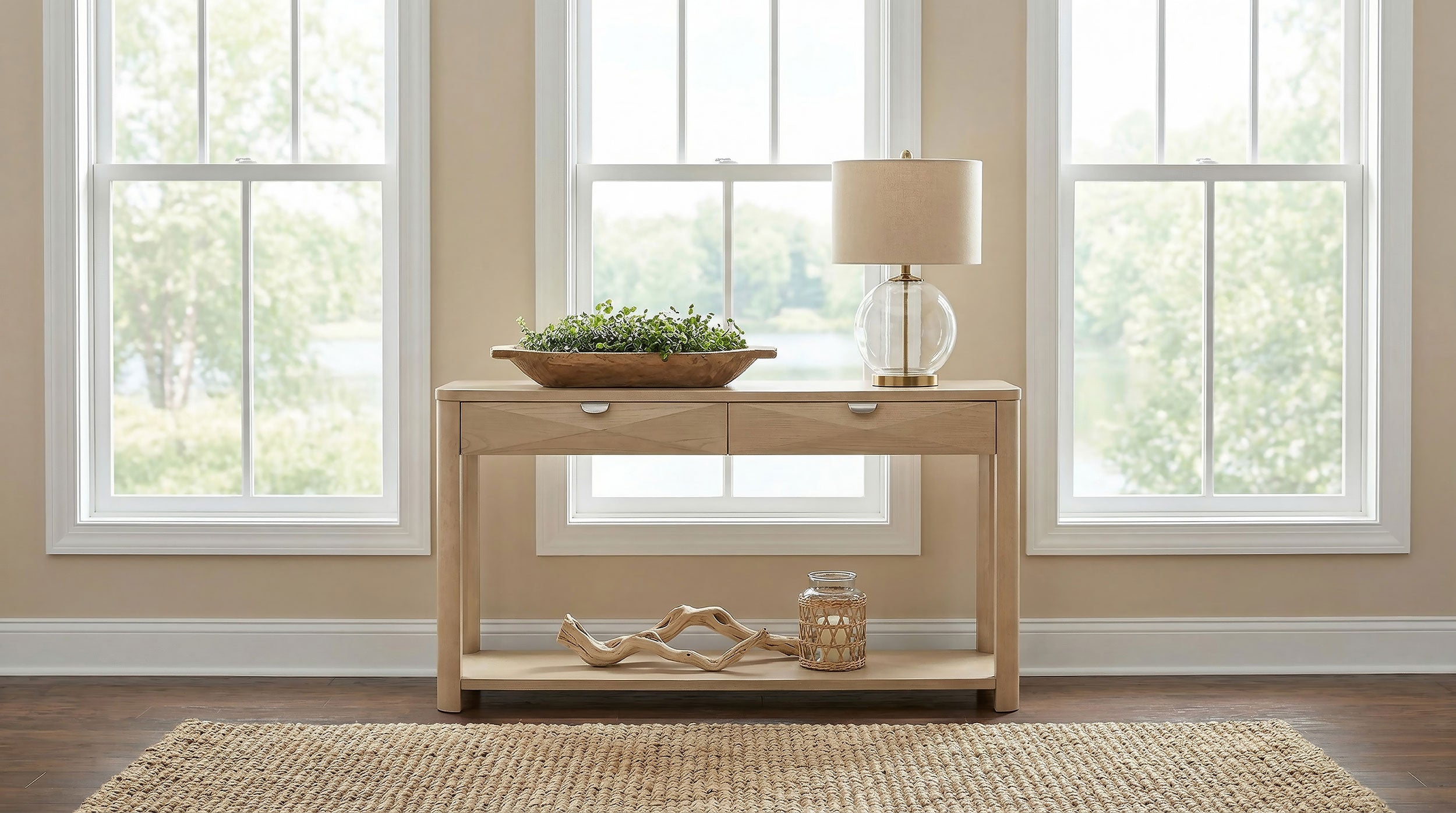 Marcelo Sofa Console Table with 2 Drawers and Shelf Light Elm — view 2