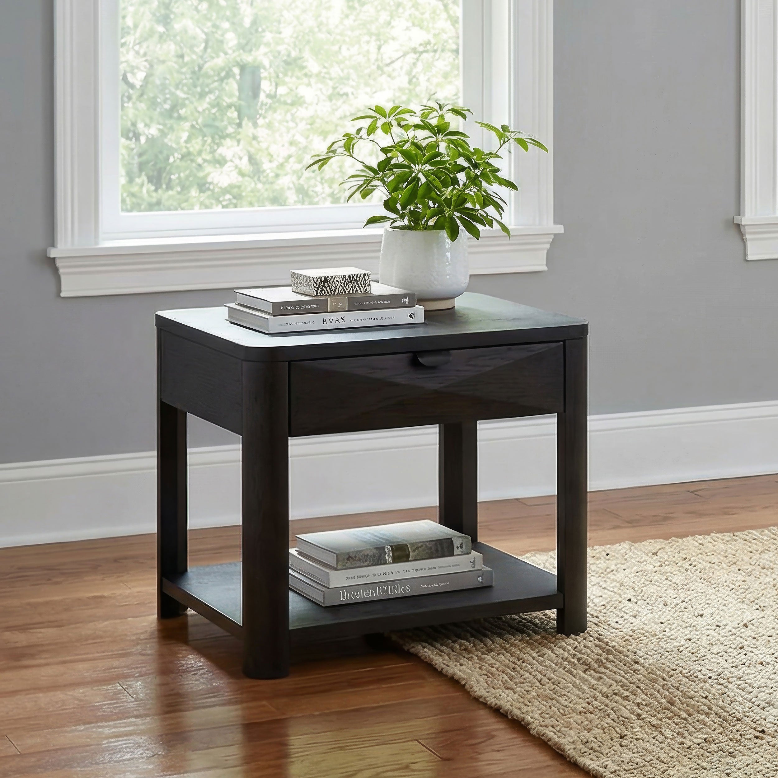 Marcelo Wood End Table with Drawer and Shelf Coffee — view 2