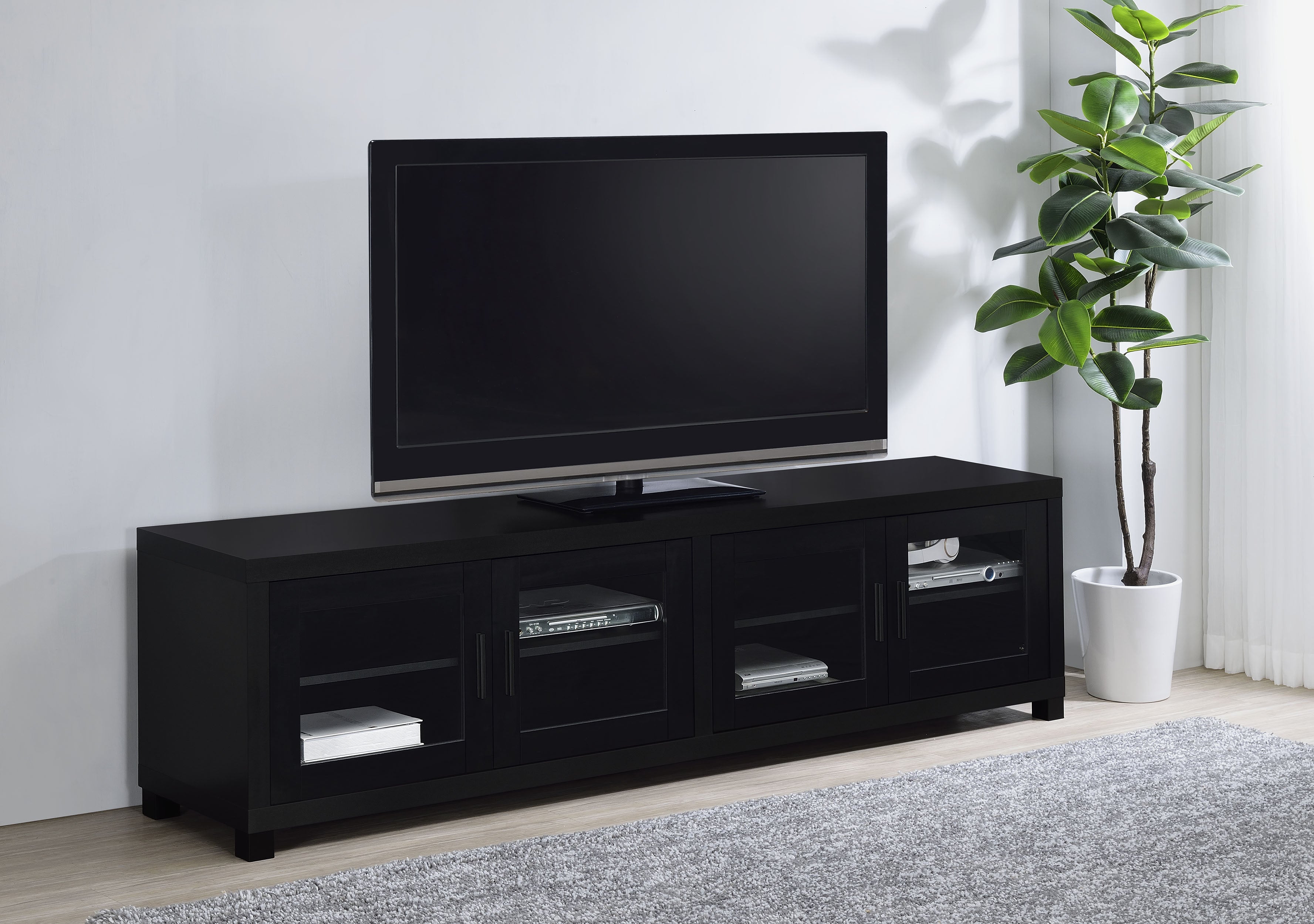 Jupiter 4-door Engineered Wood 79-inch TV Stand Black — view 2