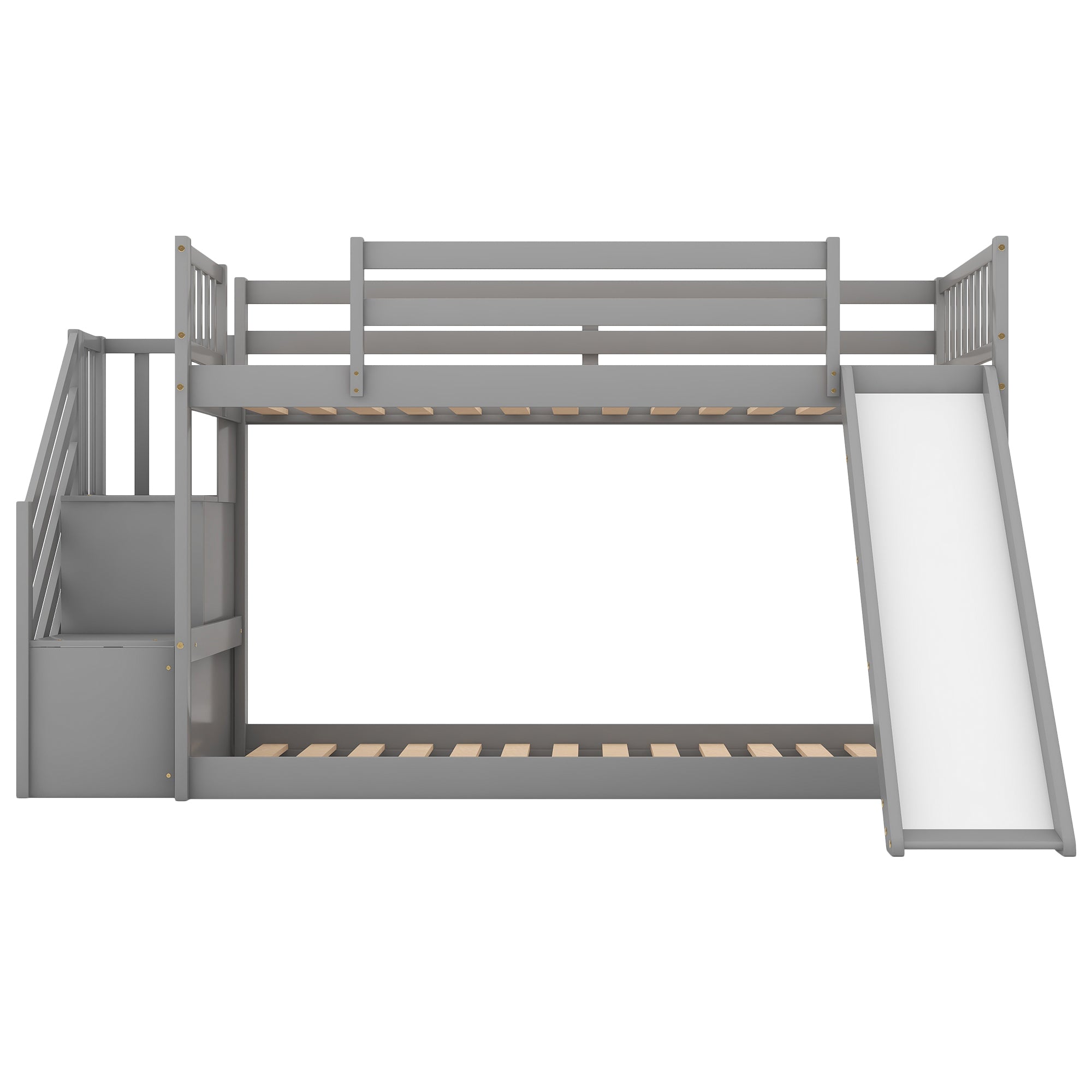 Twin over Twin Bunk Bed with Convertible Slide and Stairway, Gray - Atlantic Fine Furniture Melbourne FL