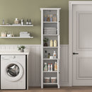 Wooden Bathroom Floor Storage Cabinet With 2 Doors And 6 Shelves - White