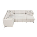 U-Shaped Sectional Sofa Pull Out Sofa Bed With Two USB Ports, Two Power Sockets, Three Back Pillows And A Storage Chaise For Living Room