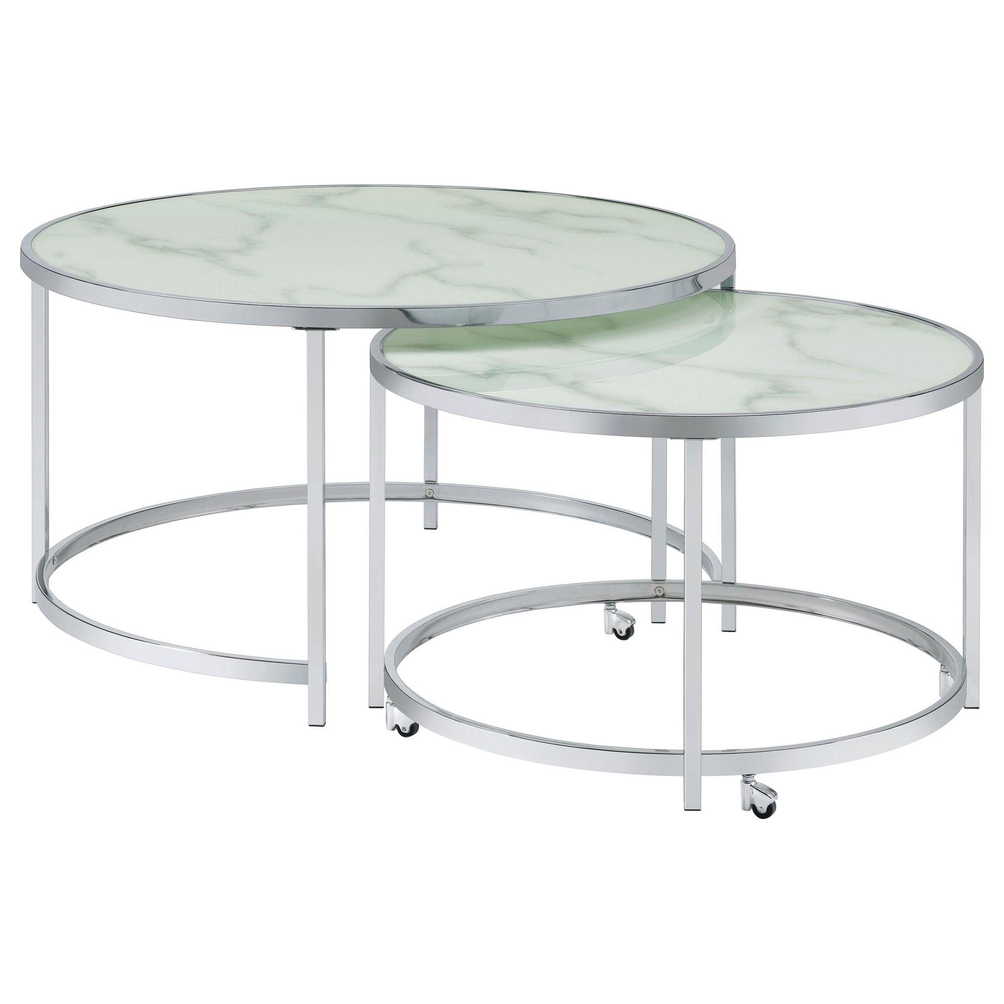 Lynn 2-piece Round Glass Top Nesting Coffee Table Chrome - Atlantic Fine Furniture Melbourne FL