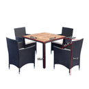 Outdoor Patio Wicker Dining Set With Acacia Wood Top