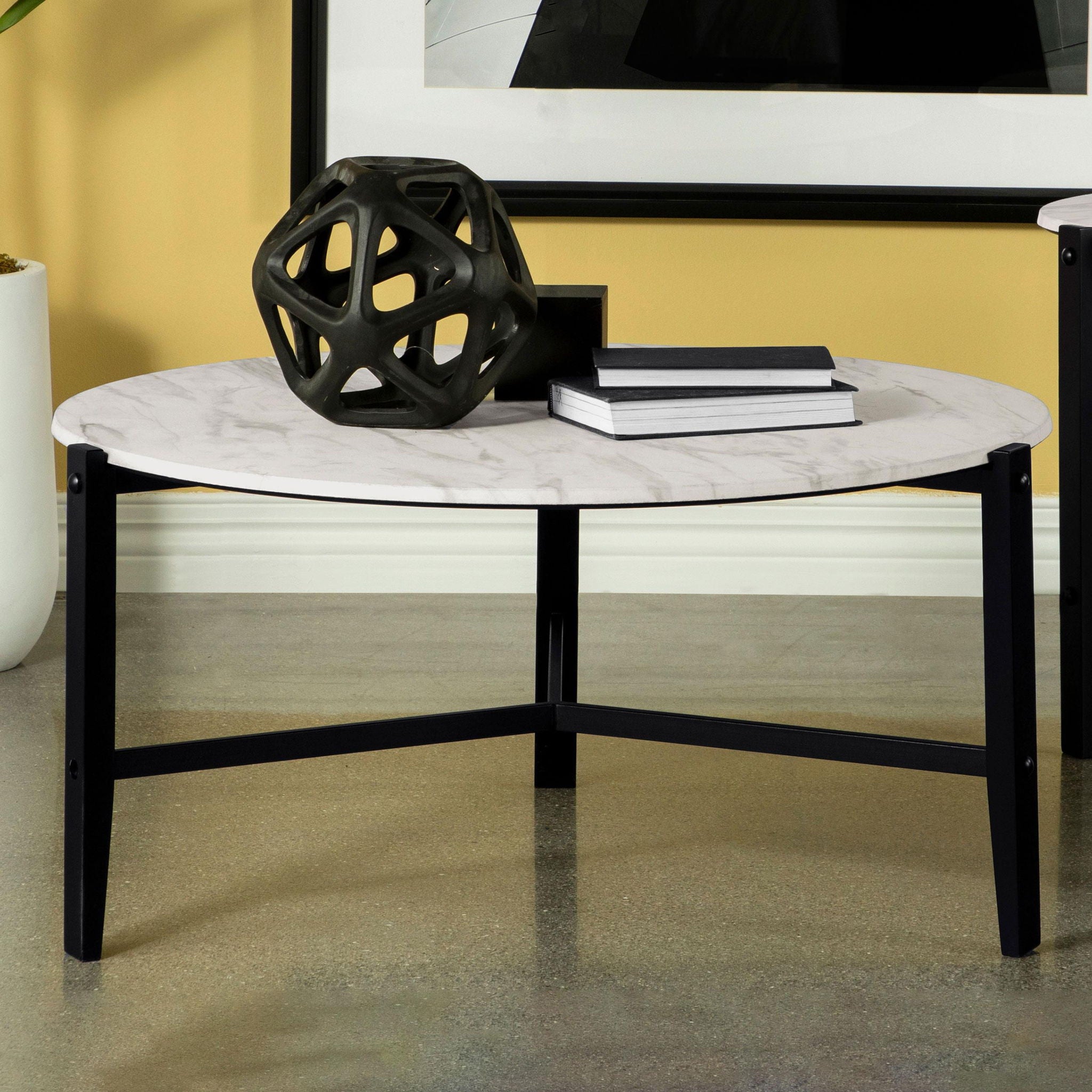 Tandi Round Faux Marble Coffee Table White and Black - Atlantic Fine Furniture Melbourne FL