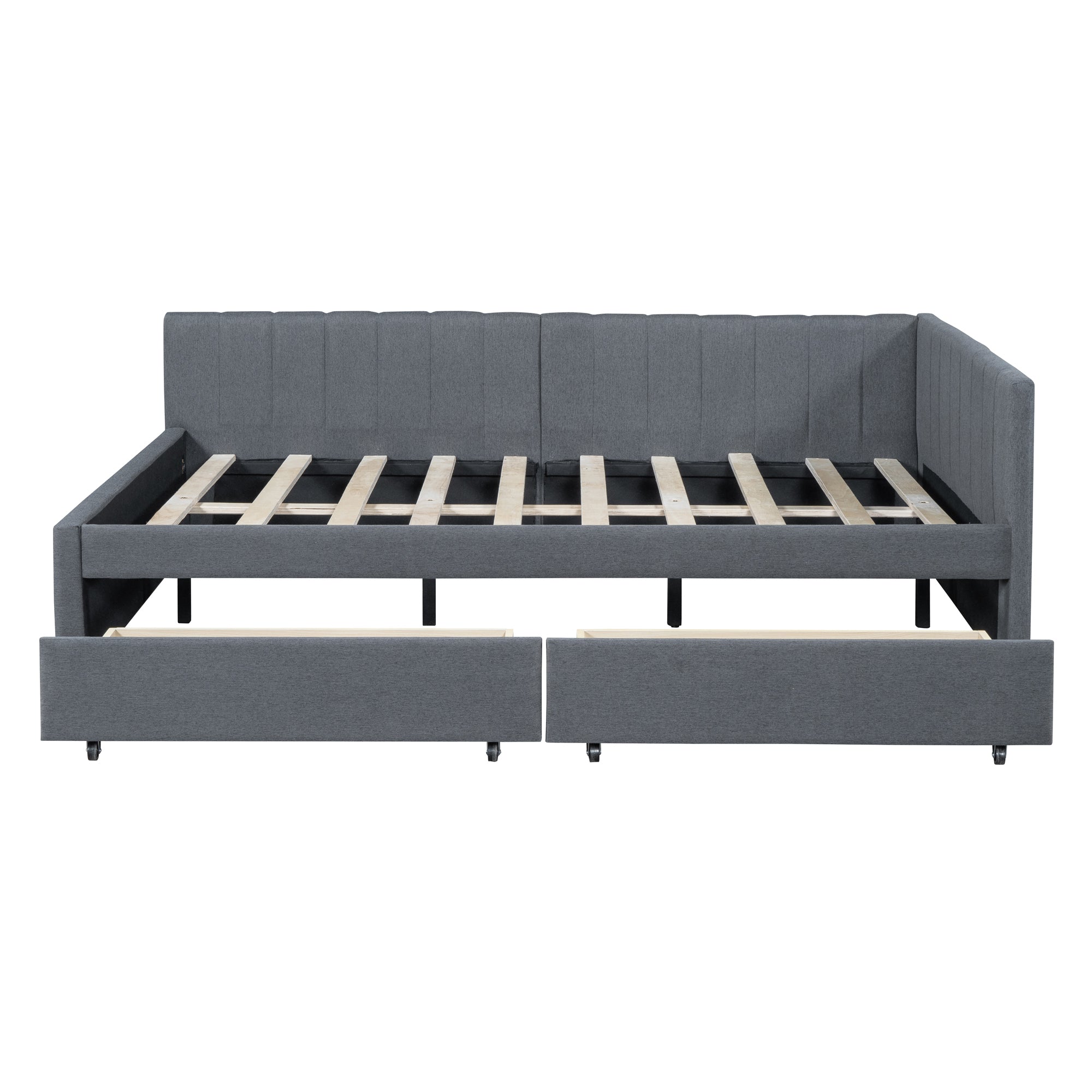Full Size Upholstered Daybed with 2 Storage Drawers Sofa Bed Frame No Box Spring Needed, Linen Fabric (Gray) - Atlantic Fine Furniture Melbourne FL