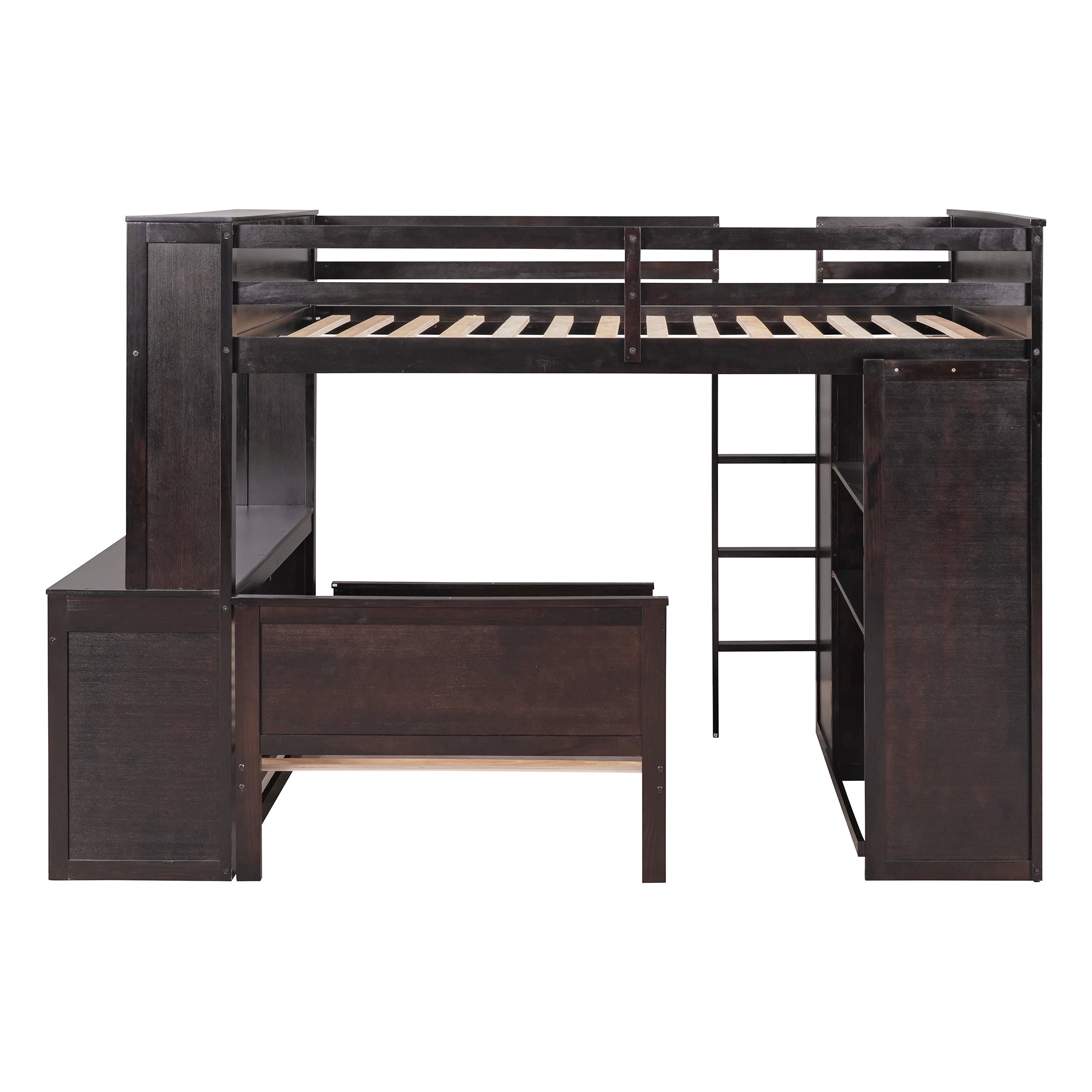 Full size Loft Bed with a twin size Stand-alone bed, Shelves,Desk,and Wardrobe-Espresso - Atlantic Fine Furniture Melbourne FL