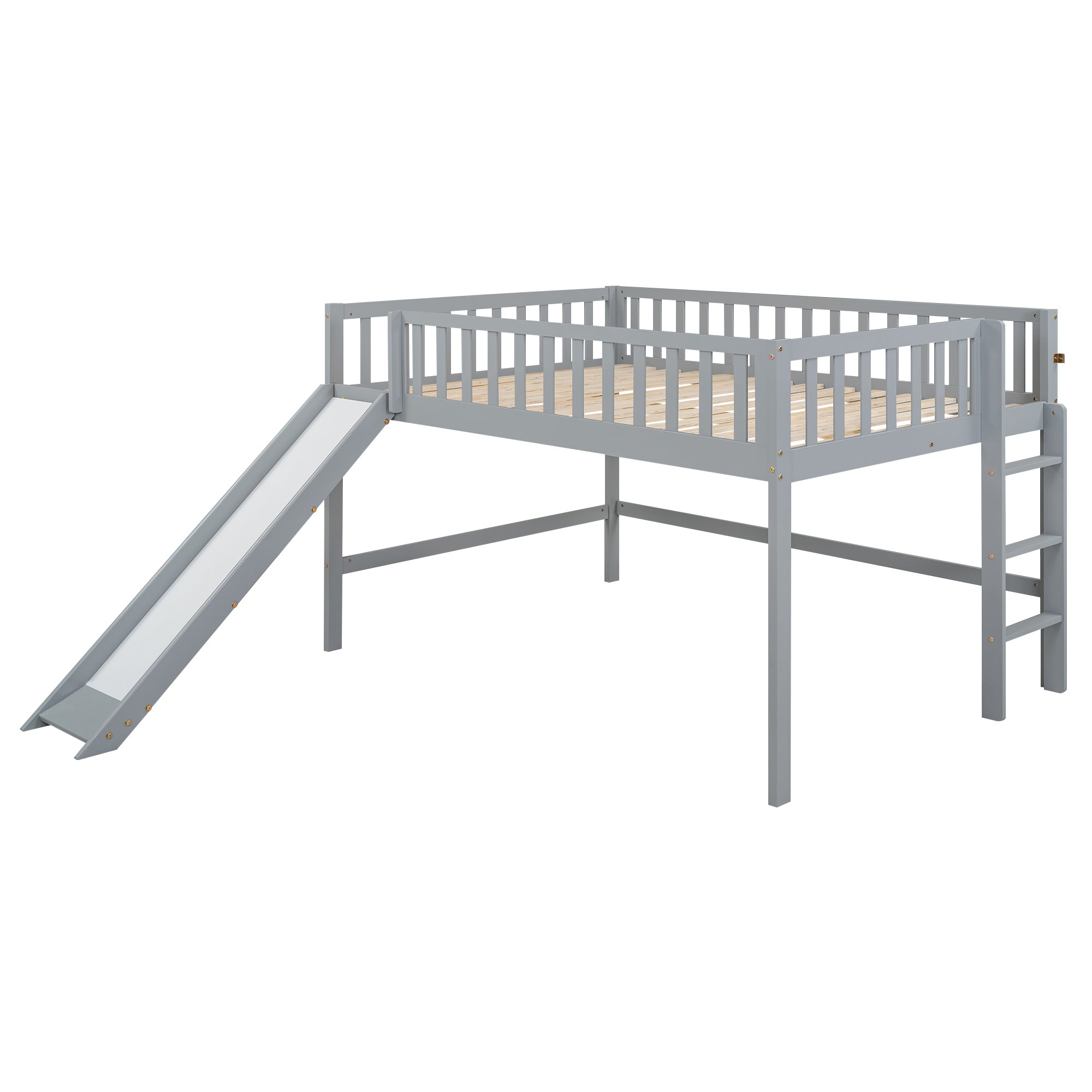 Full Size Low Loft Bed with Ladder and Slide,Gray - Atlantic Fine Furniture Melbourne FL