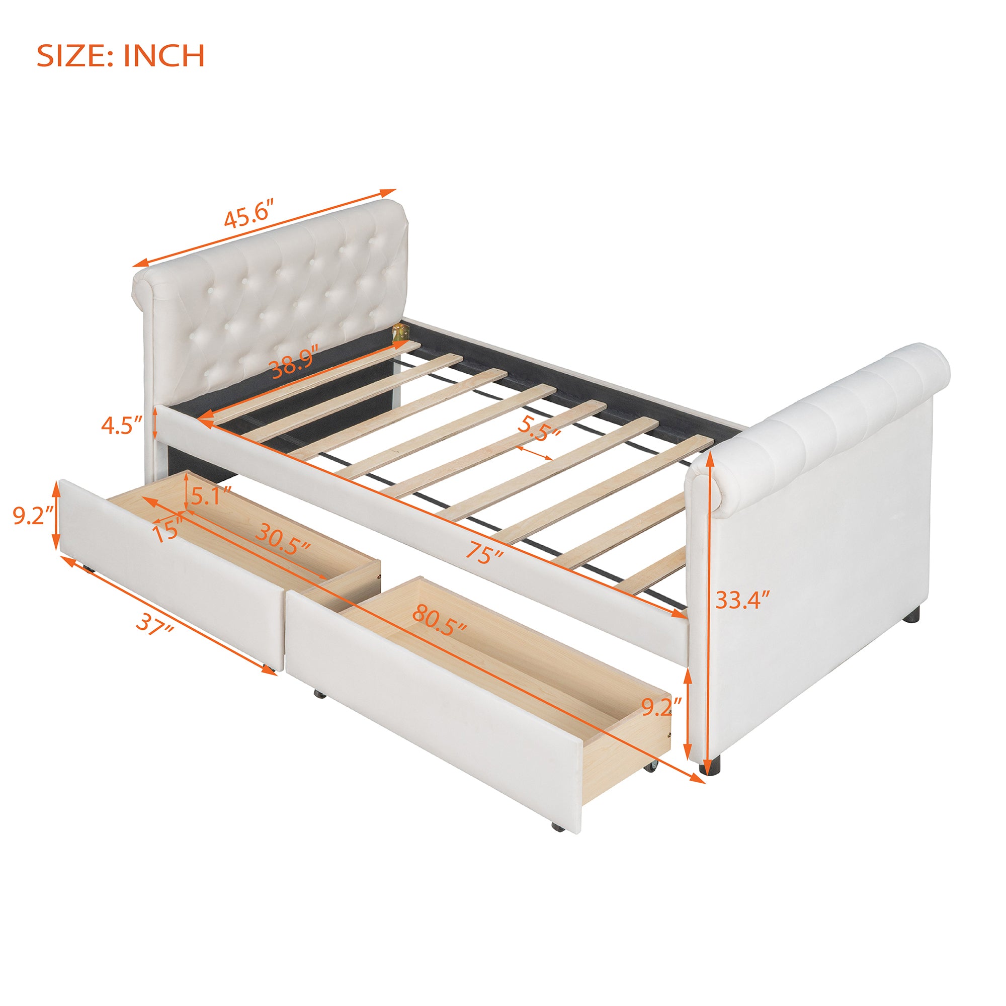Twin Size Upholstered daybed with Drawers, Wood Slat Support, Beige(OLD SKU :LP000117AAA) - Atlantic Fine Furniture Melbourne FL
