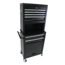 6 Drawer Lockable Tool Cabinet On Wheels, Steel Rolling Tool Chest With Detachable Toolbox
