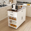 Rustic Movable Kitchen Island On Wheels With Storage & Power Outlet - White