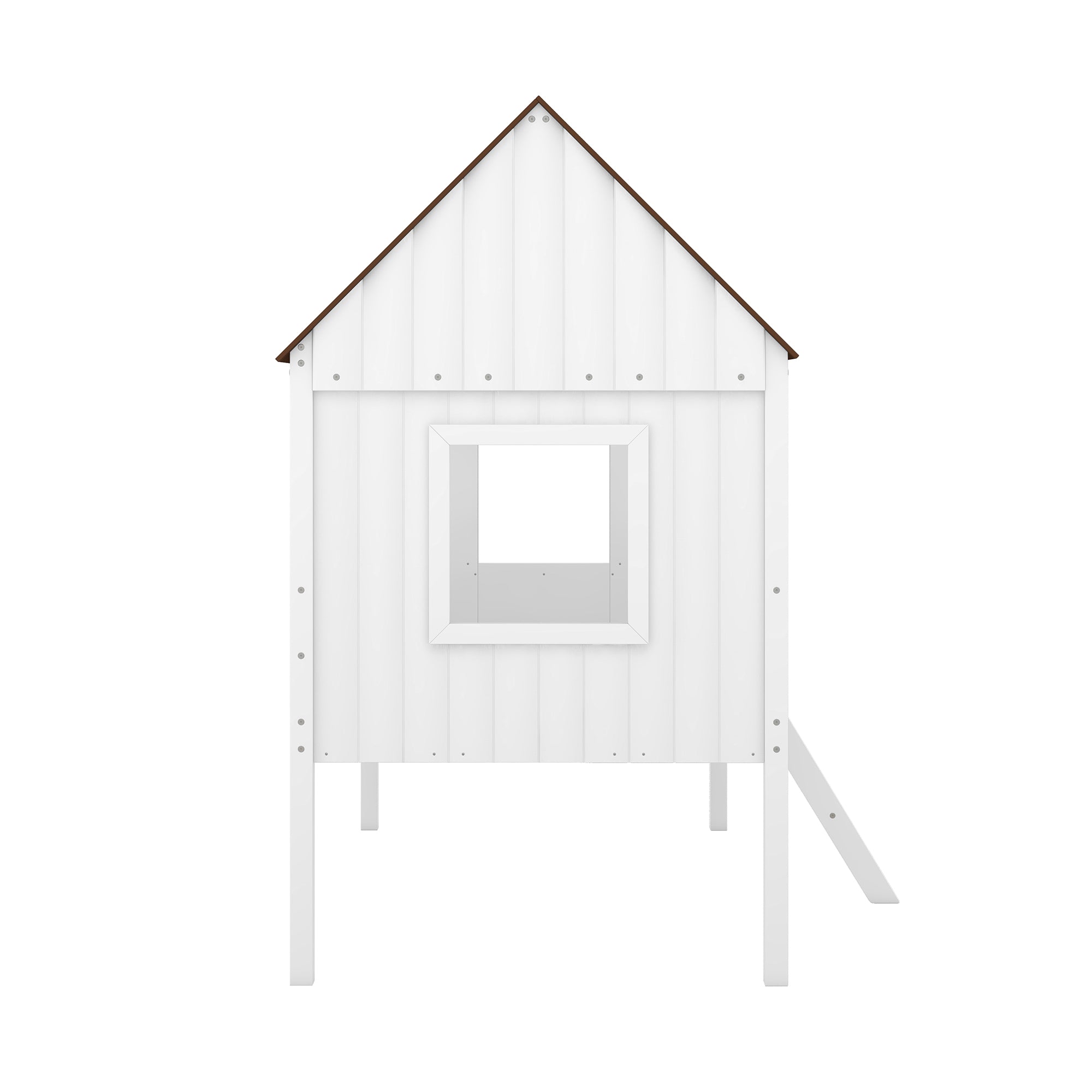 Twin Size Low Loft Wood House Bed with Two Side Windows (White+Brown)(OLD SKU: LP000037AAD) - Atlantic Fine Furniture Melbourne FL