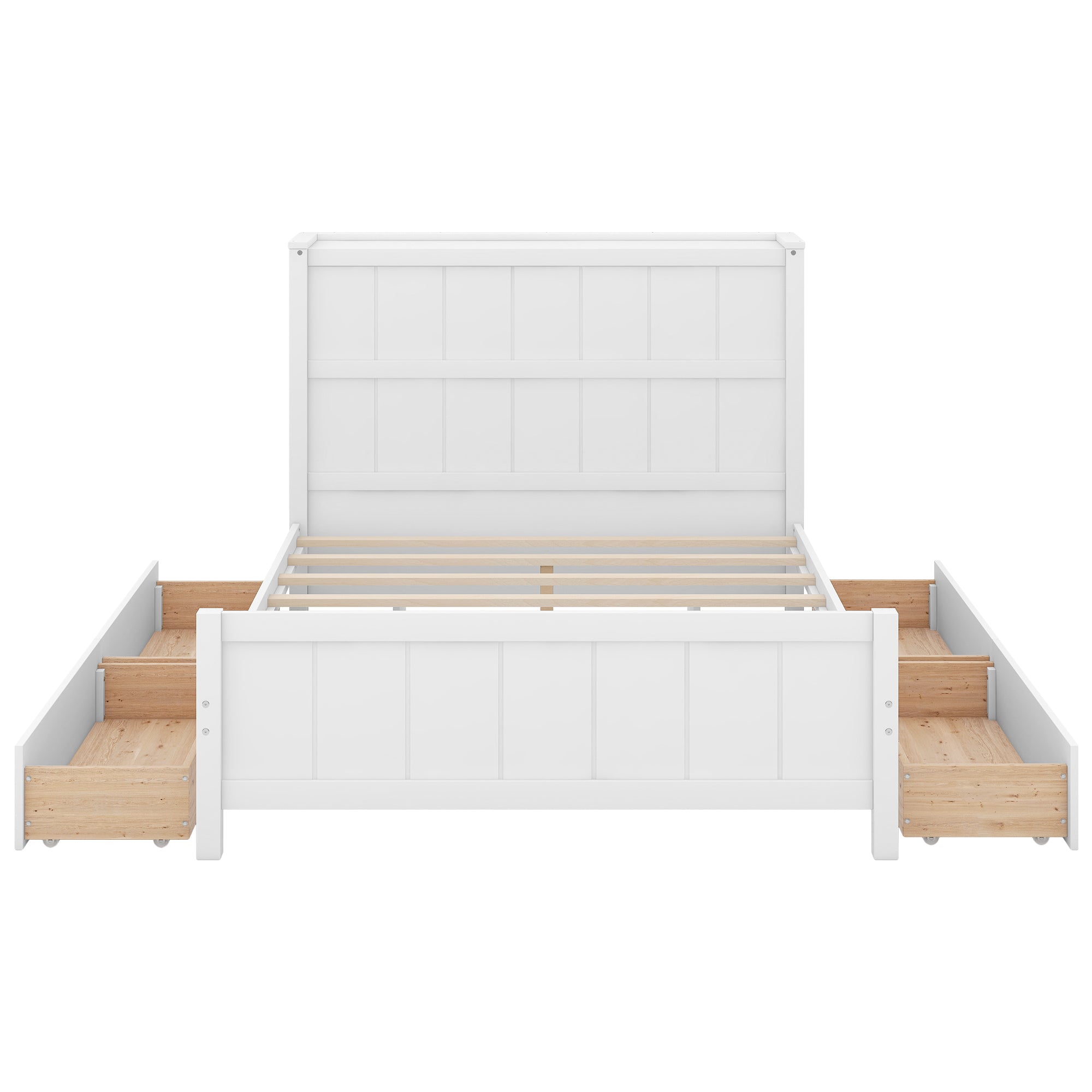 Full Size Platform Bed with Drawers and Storage Shelves, White