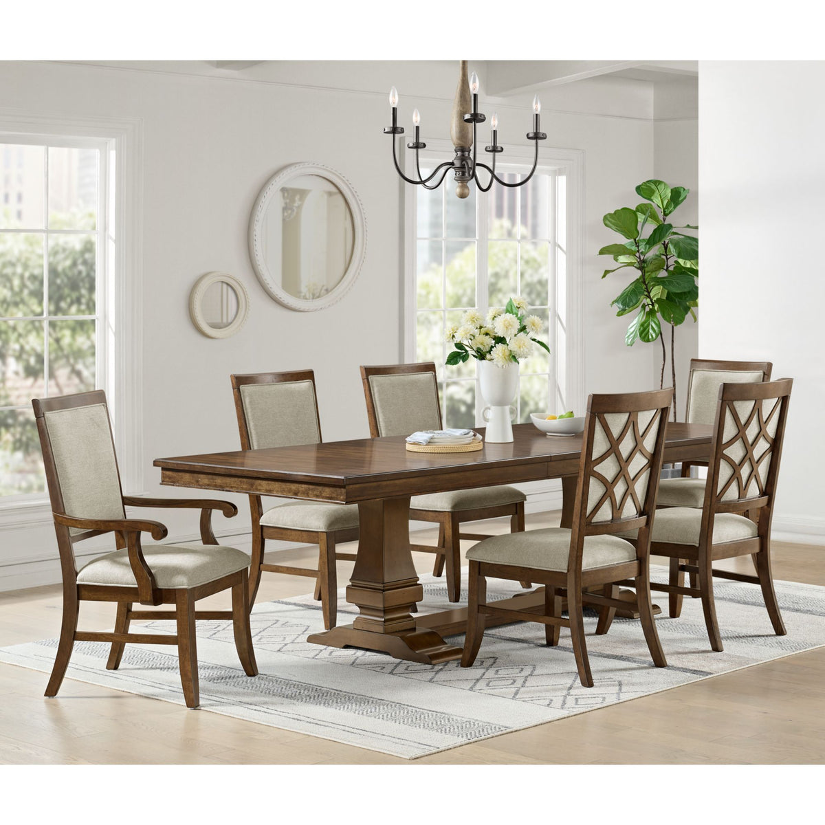 Phillipe Dining Side Chair With Fabric (Set of 2) in Cherry And Gray by Elements International, view 7