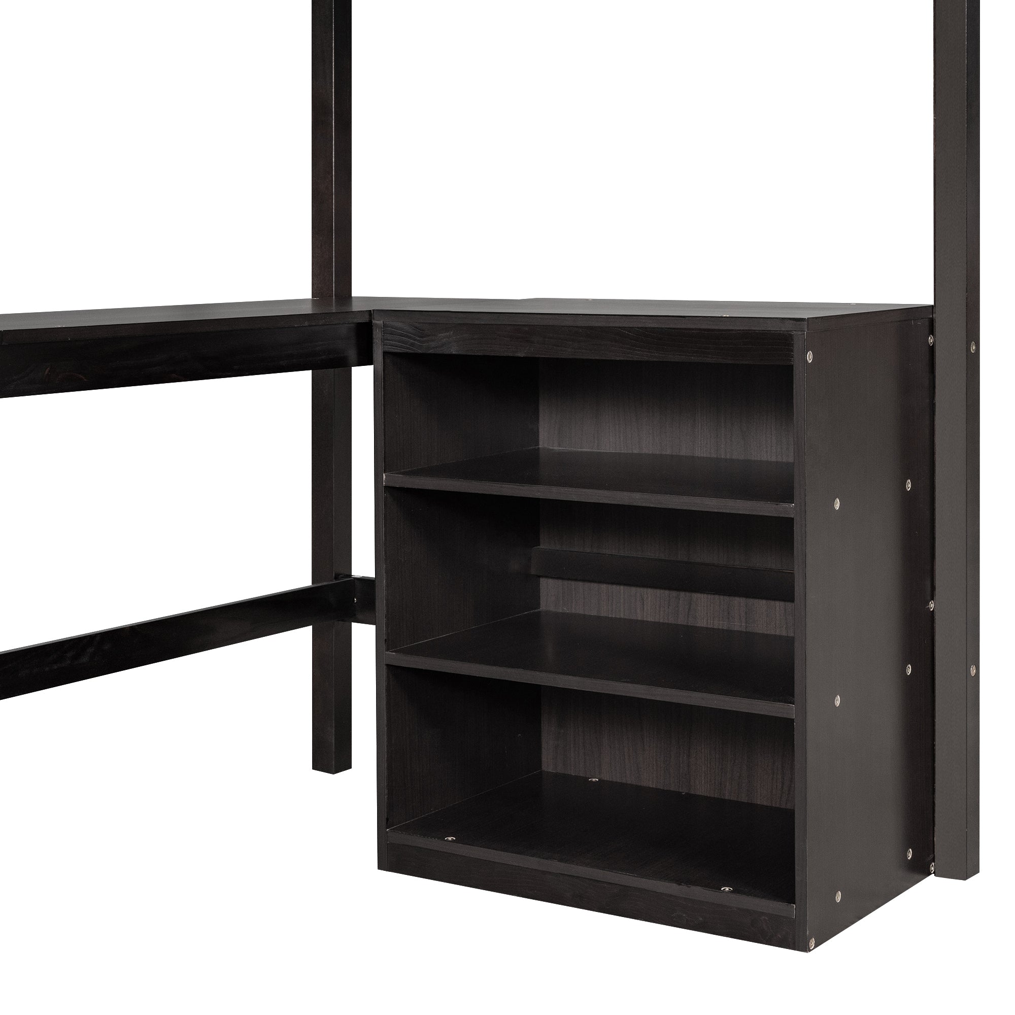 Twin size Loft Bed with Shelves and Desk, Wooden Loft Bed with Desk - Espresso(OLD SKU:LT000537AAP) - Atlantic Fine Furniture Melbourne FL
