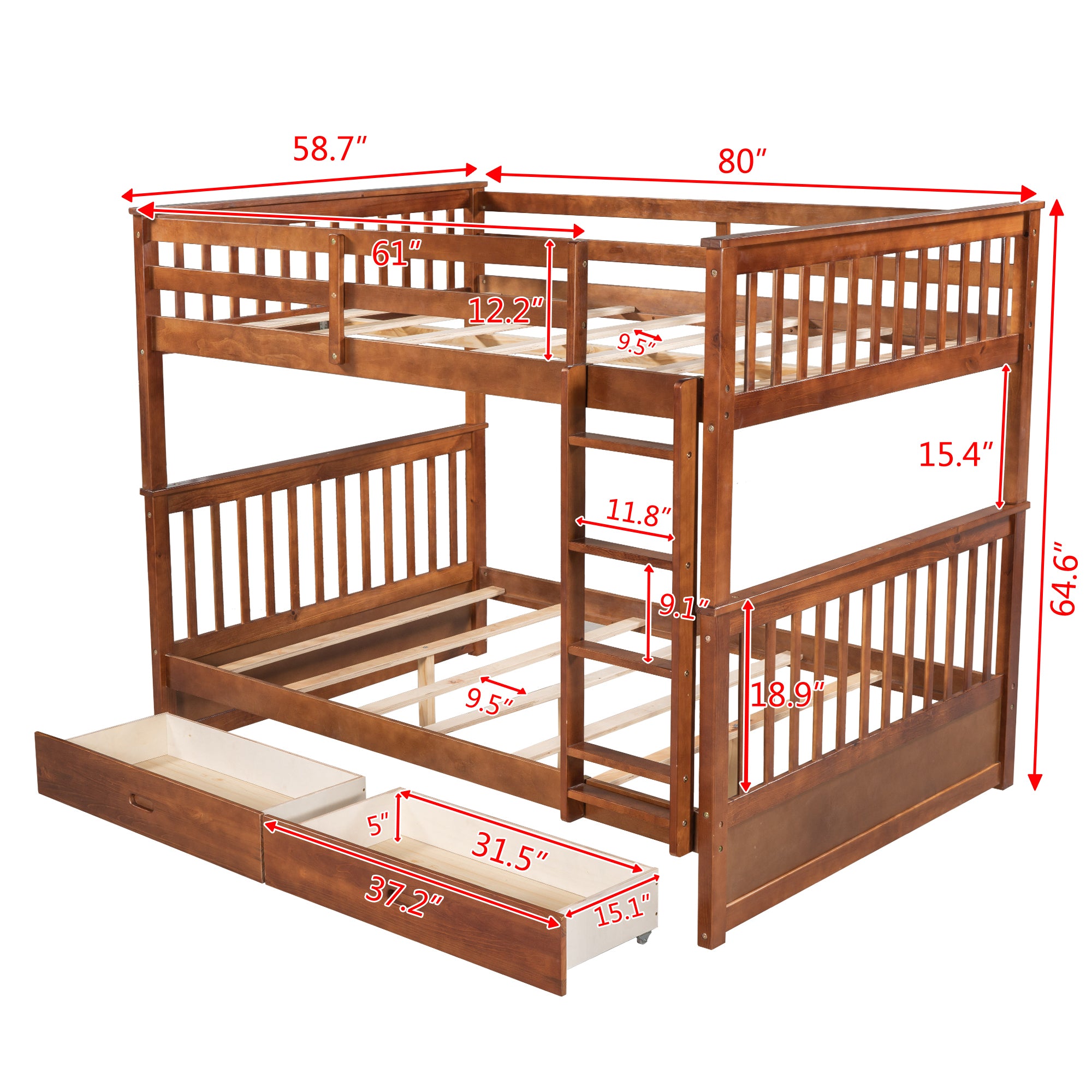 Full-Over-Full Bunk Bed with Ladders and Two Storage Drawers (Walnut)(OLD SKU:LT000365AAD) - Atlantic Fine Furniture Melbourne FL