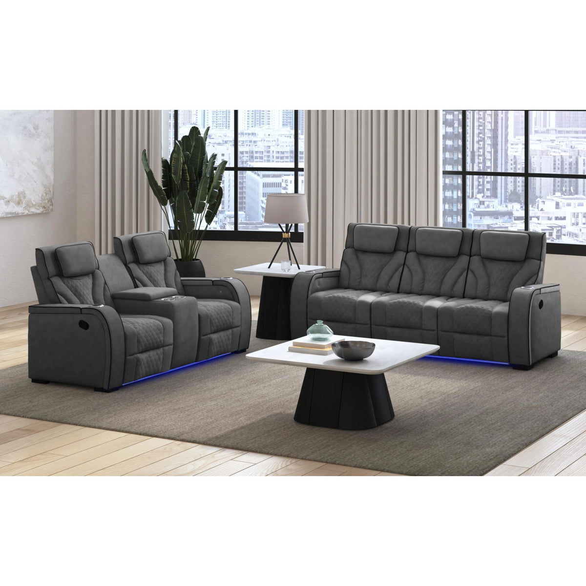 Blitz Motion Sofa With DDT, Reading Light, Wireless Charger And LED in Dark Gray by Elements International, view 15