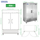 54" Commercial Freezer 49 Cu.Ft With 2 Solid Door Reach-In Freezers Stainless Steel Etl Approved Upright Freeze Storage - Silver