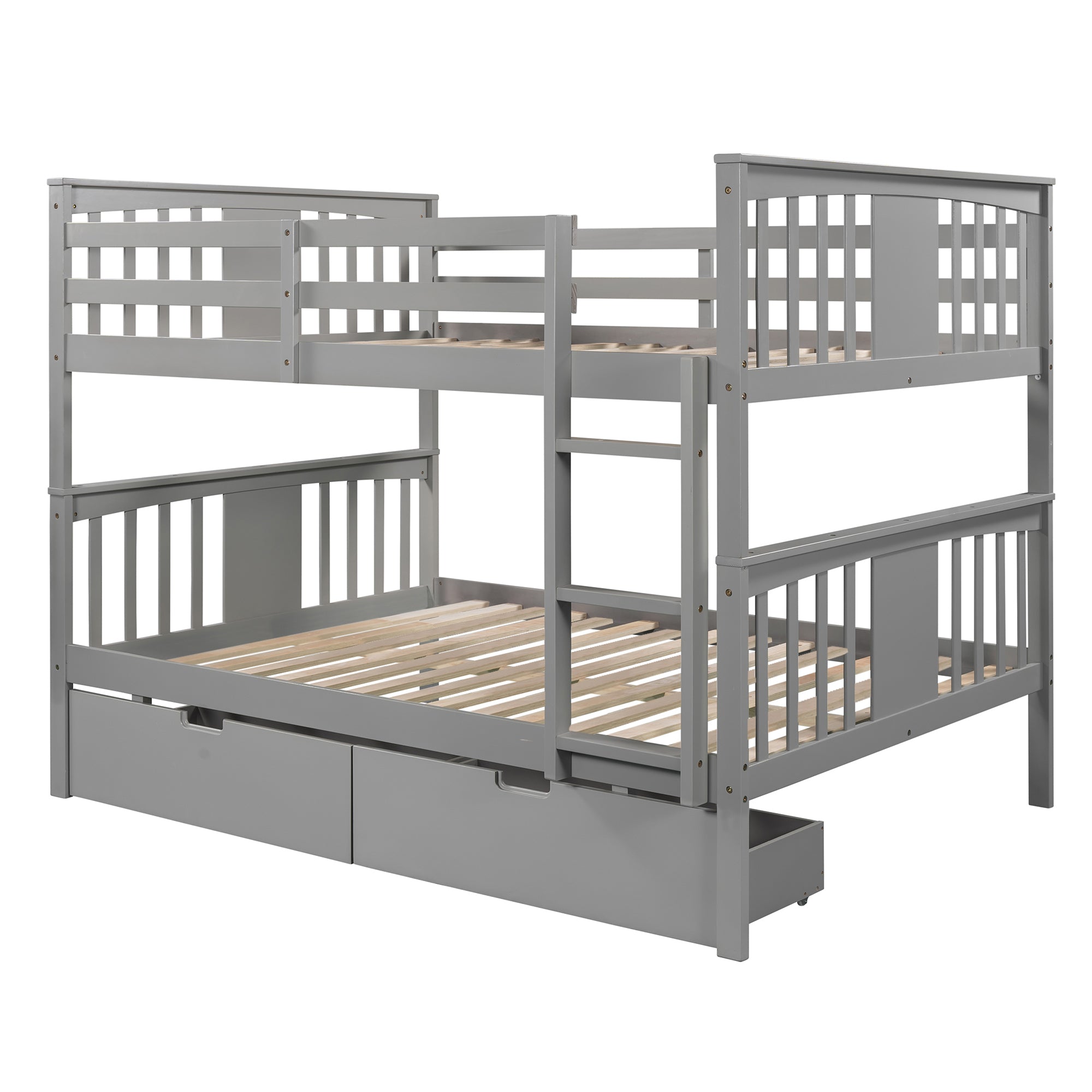 Full over Full Bunk Bed with Drawers and Ladder for Bedroom, Guest Room Furniture-Gray(OLD SKU :LP000205AAE) - Atlantic Fine Furniture Melbourne FL