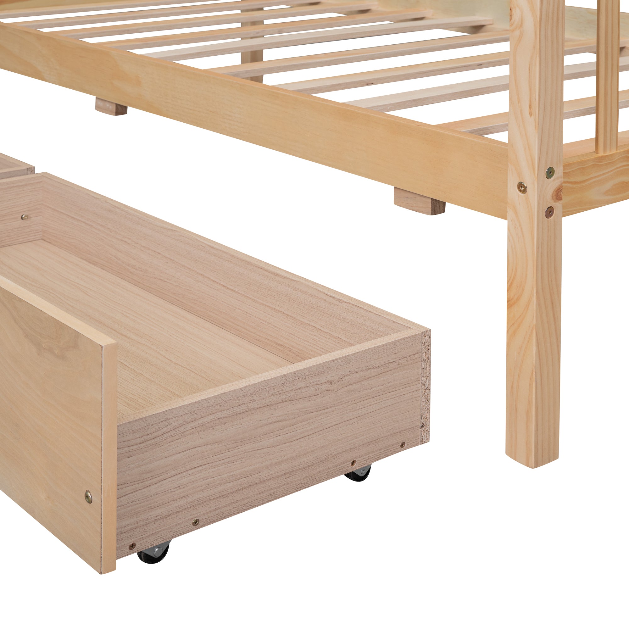 Twin Size Wooden House Bed with Drawers, Natural - Atlantic Fine Furniture Melbourne FL