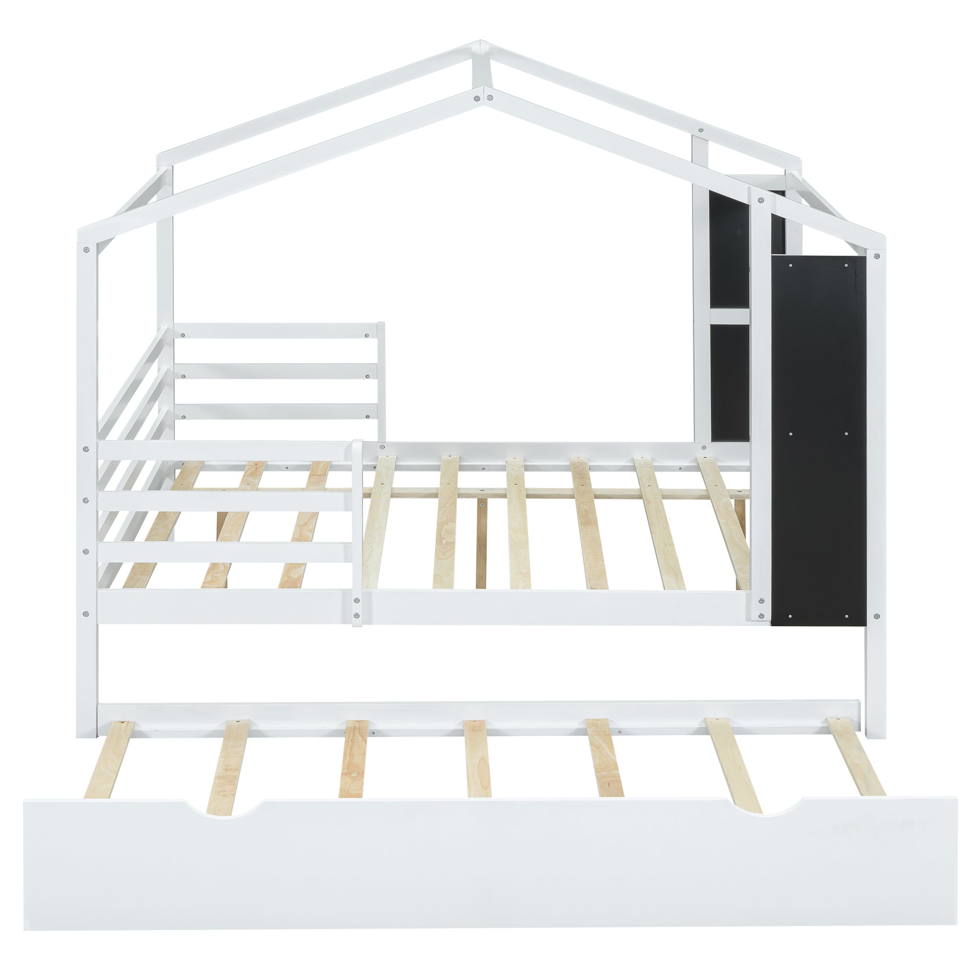 Full Size Wood House Bed with Fence and Writing Board, White - Atlantic Fine Furniture Melbourne FL
