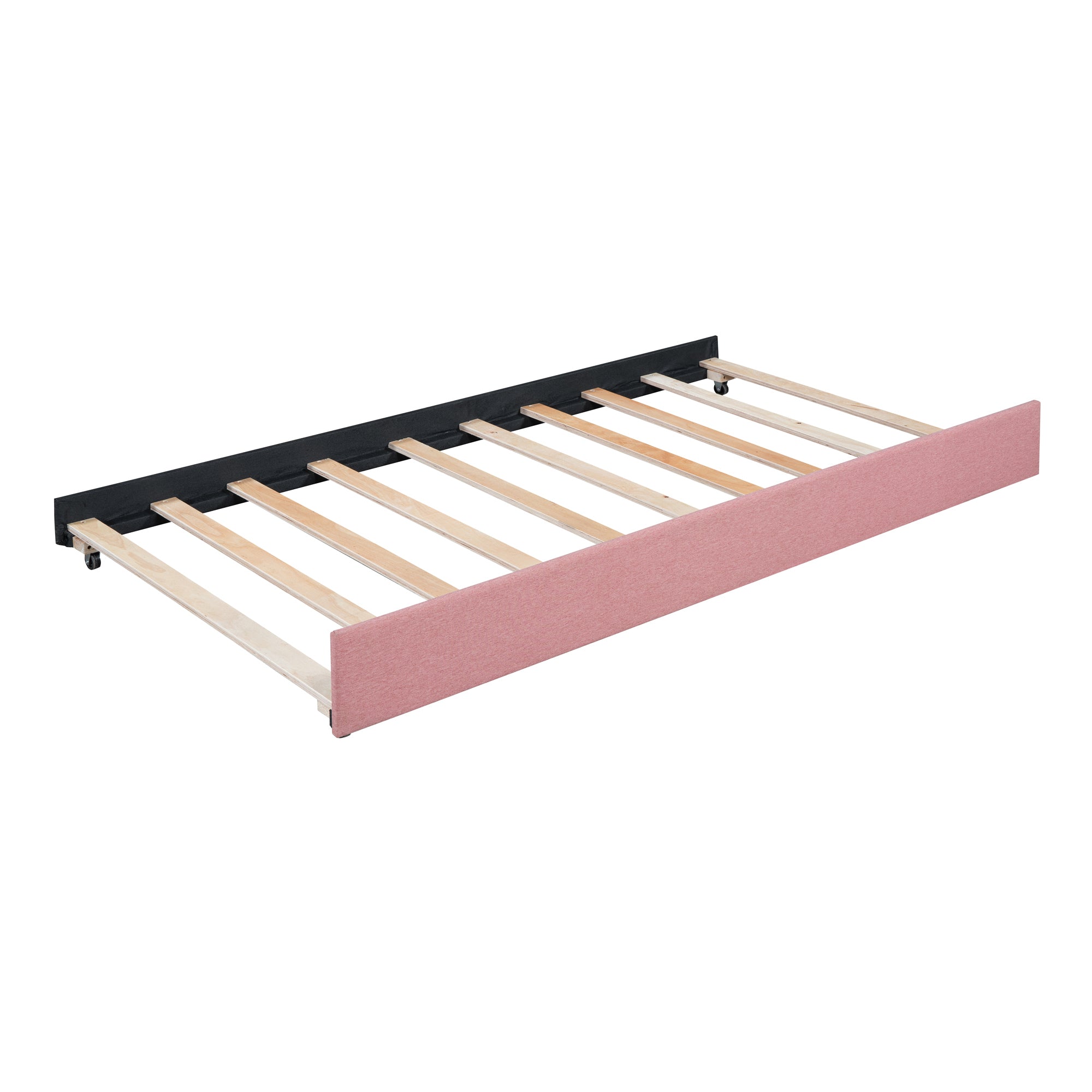 Upholstered Daybed with Trundle Twin Size Sofa Bed Frame No Box Spring Needed, Linen Fabric(Pink) - Atlantic Fine Furniture Melbourne FL