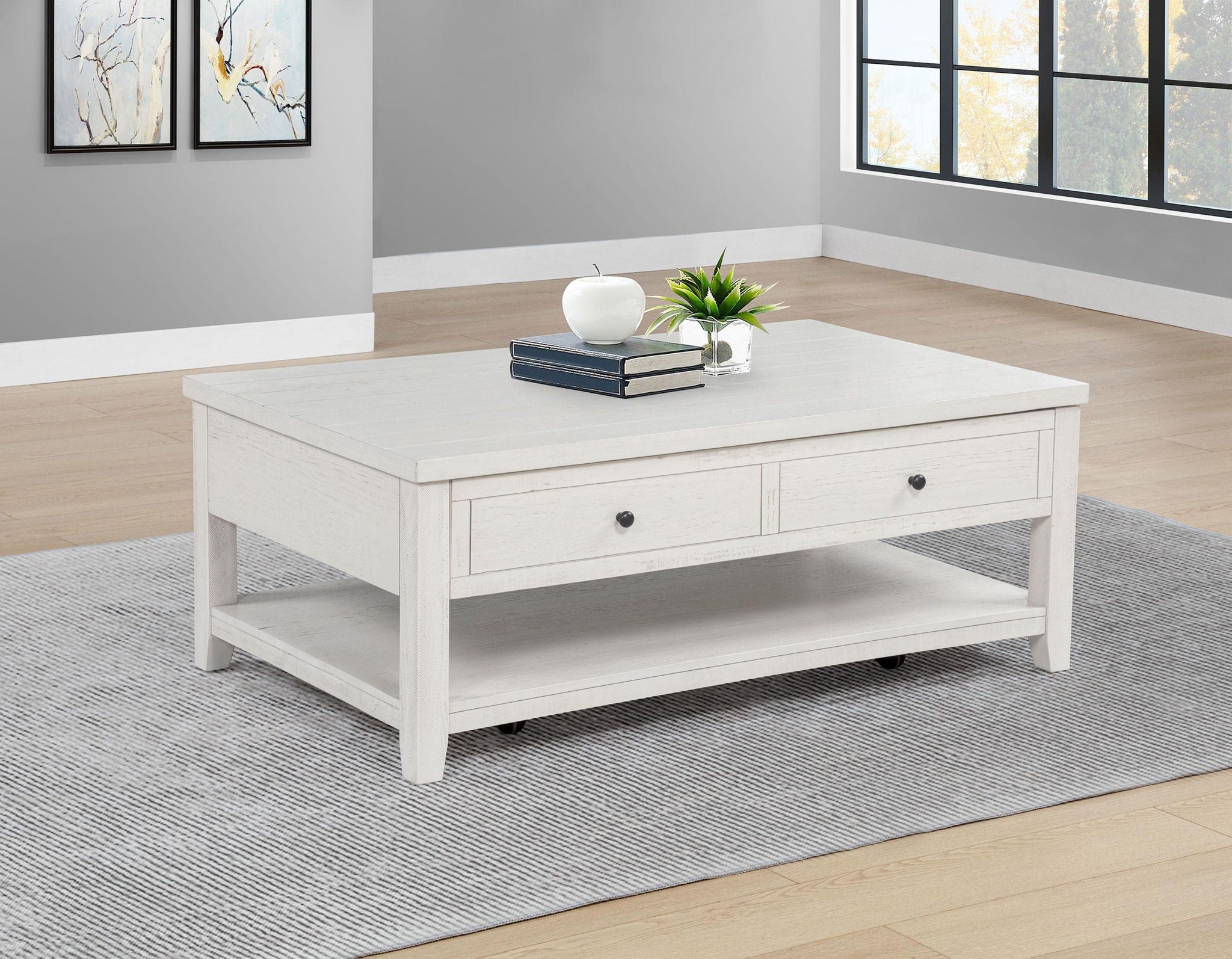 Payne 48-inch Mobile Lift Top Coffee Table Distressed White - Atlantic Fine Furniture Melbourne FL