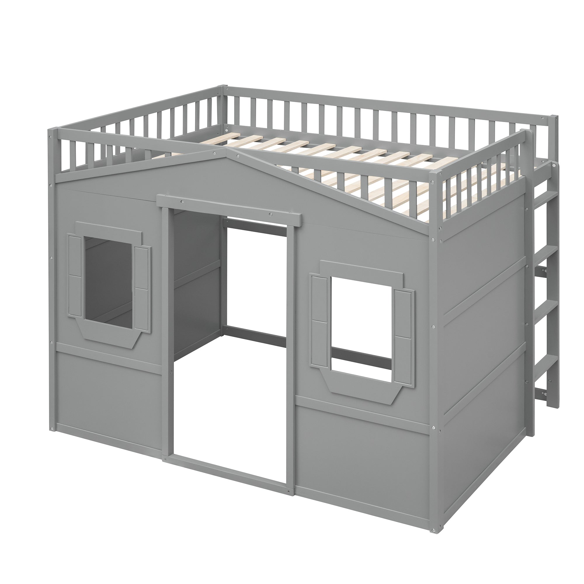 Full Size House Loft Bed With Ladder-Gray - Atlantic Fine Furniture Melbourne FL