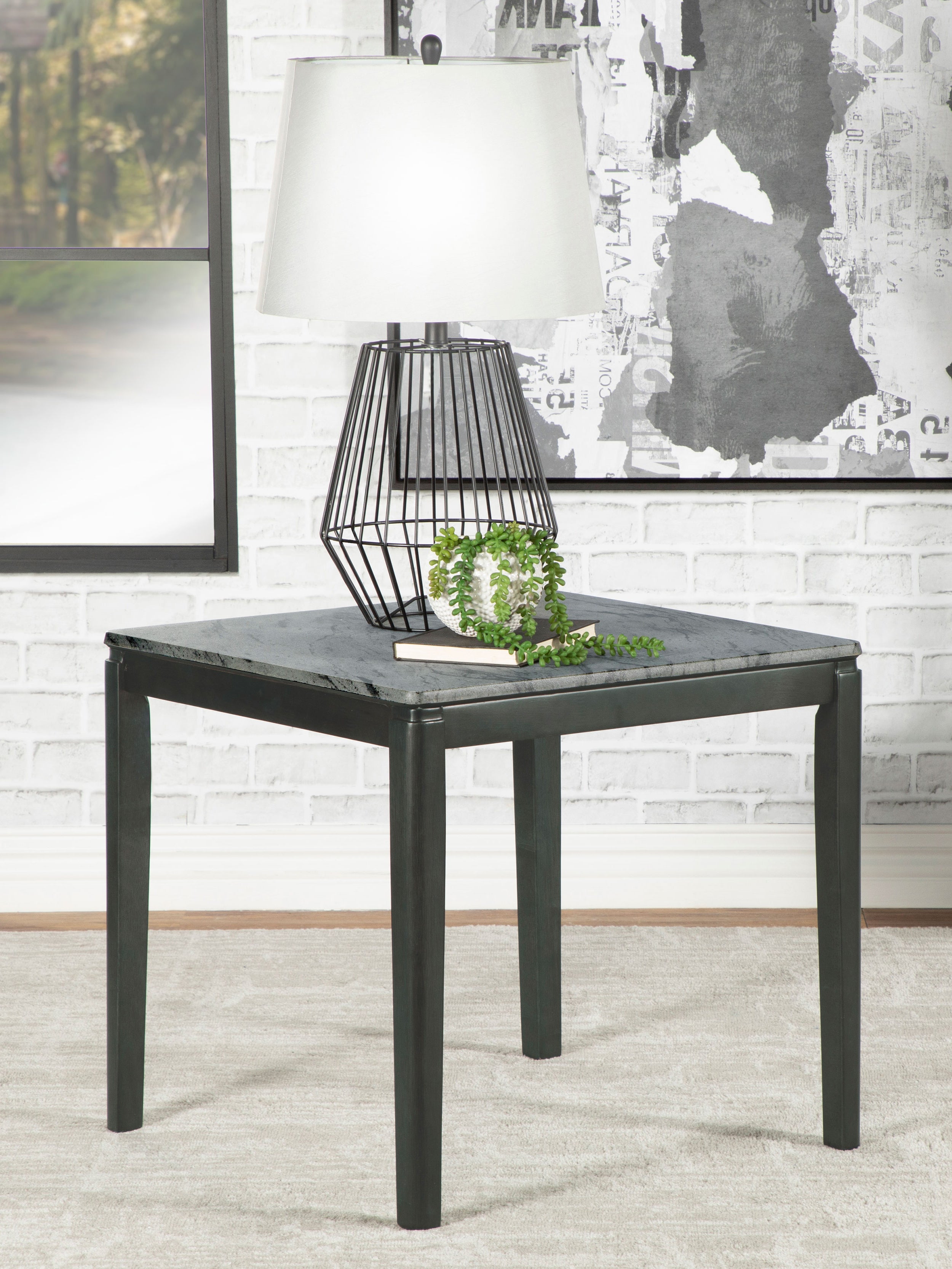 Mozzi Square Faux Marble Side End Table Grey and Black — view 2