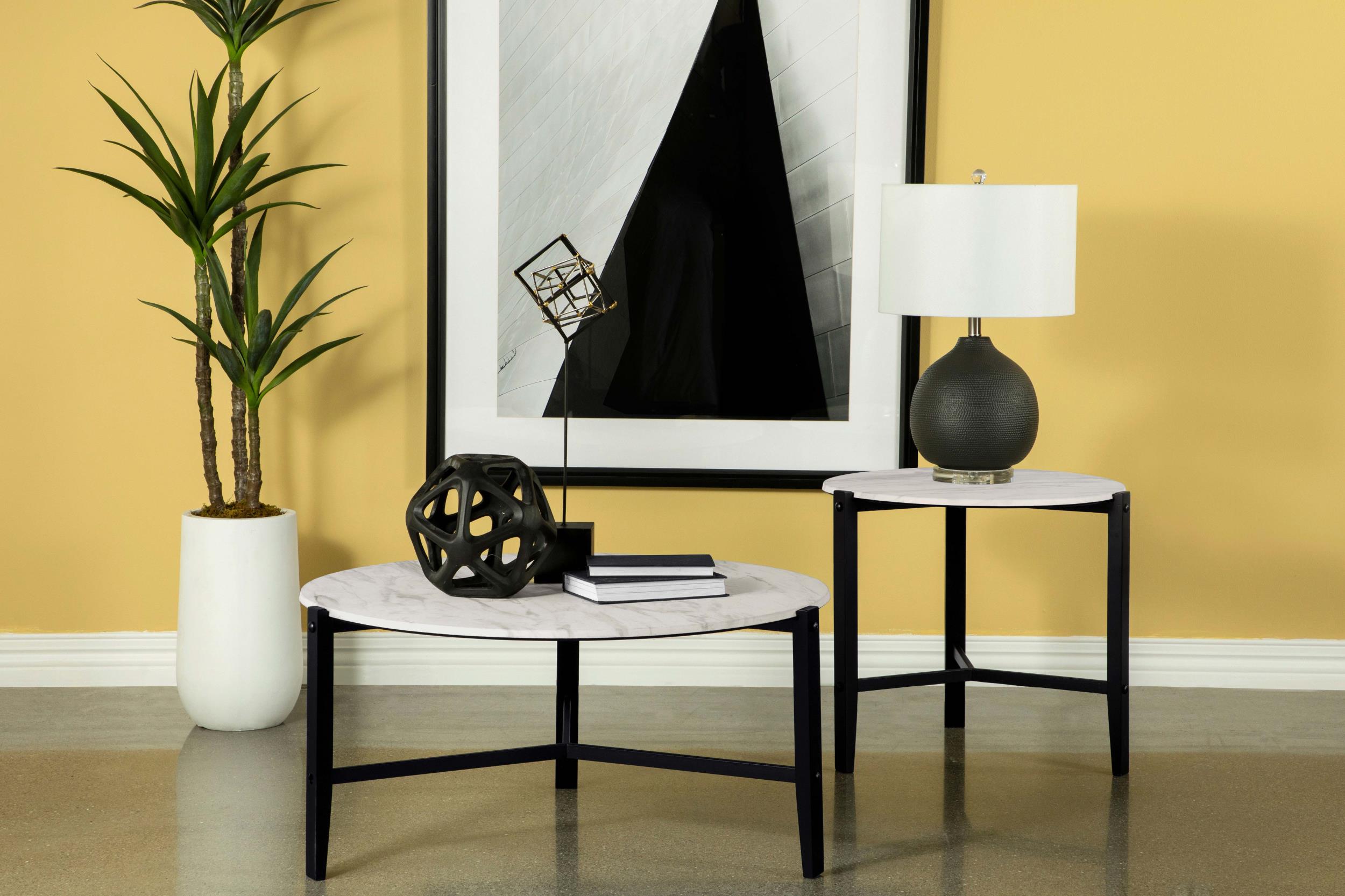 Tandi Round Faux Marble Coffee Table White and Black — view 11