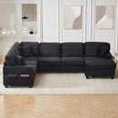 Upholstered U-Shaped Sectional Sofa With Movable Ottoman And Side Storage Pockets