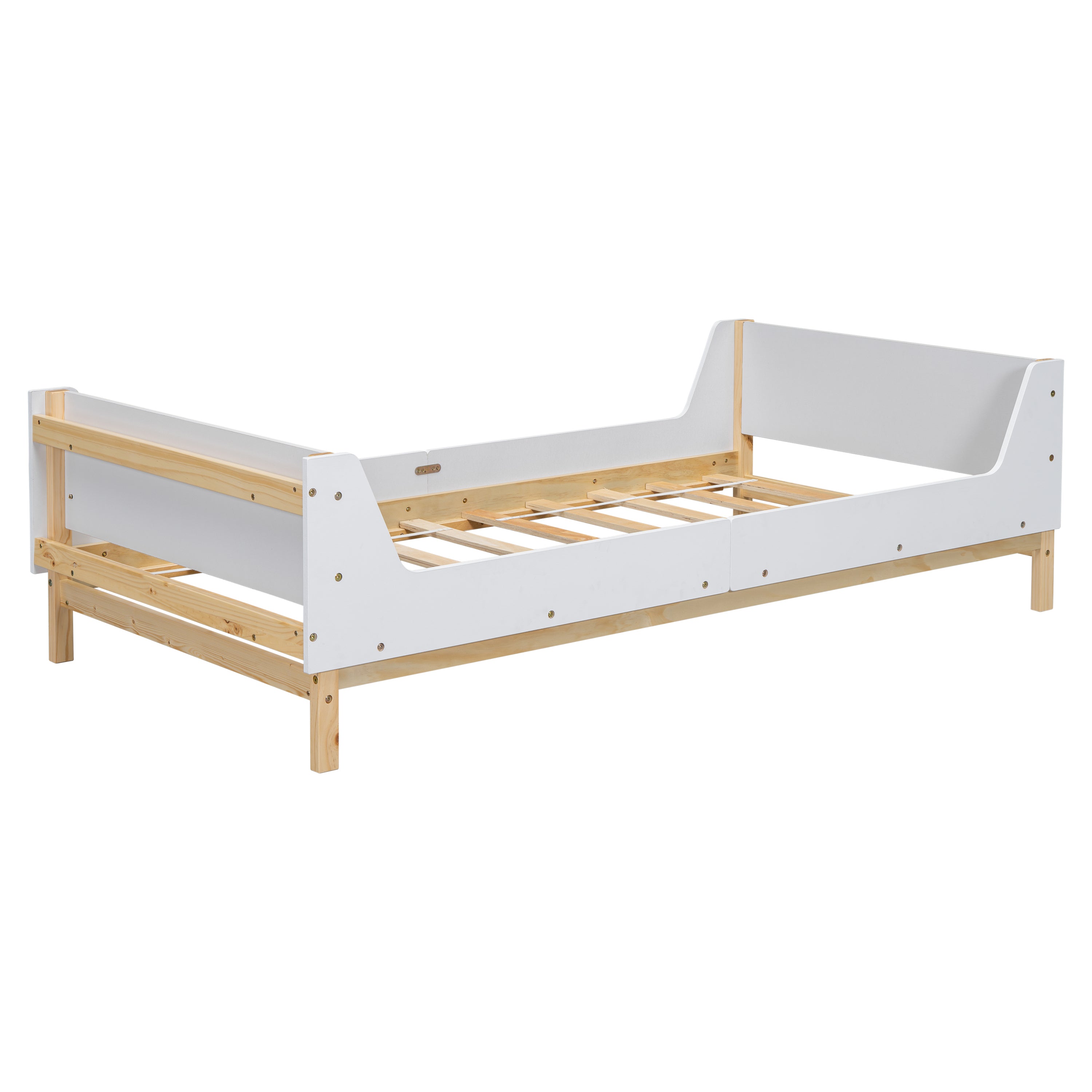 Twin Bed with Headboard, Footboard, Safeguards, Built-in Bed-end Book Storage Rack ,White