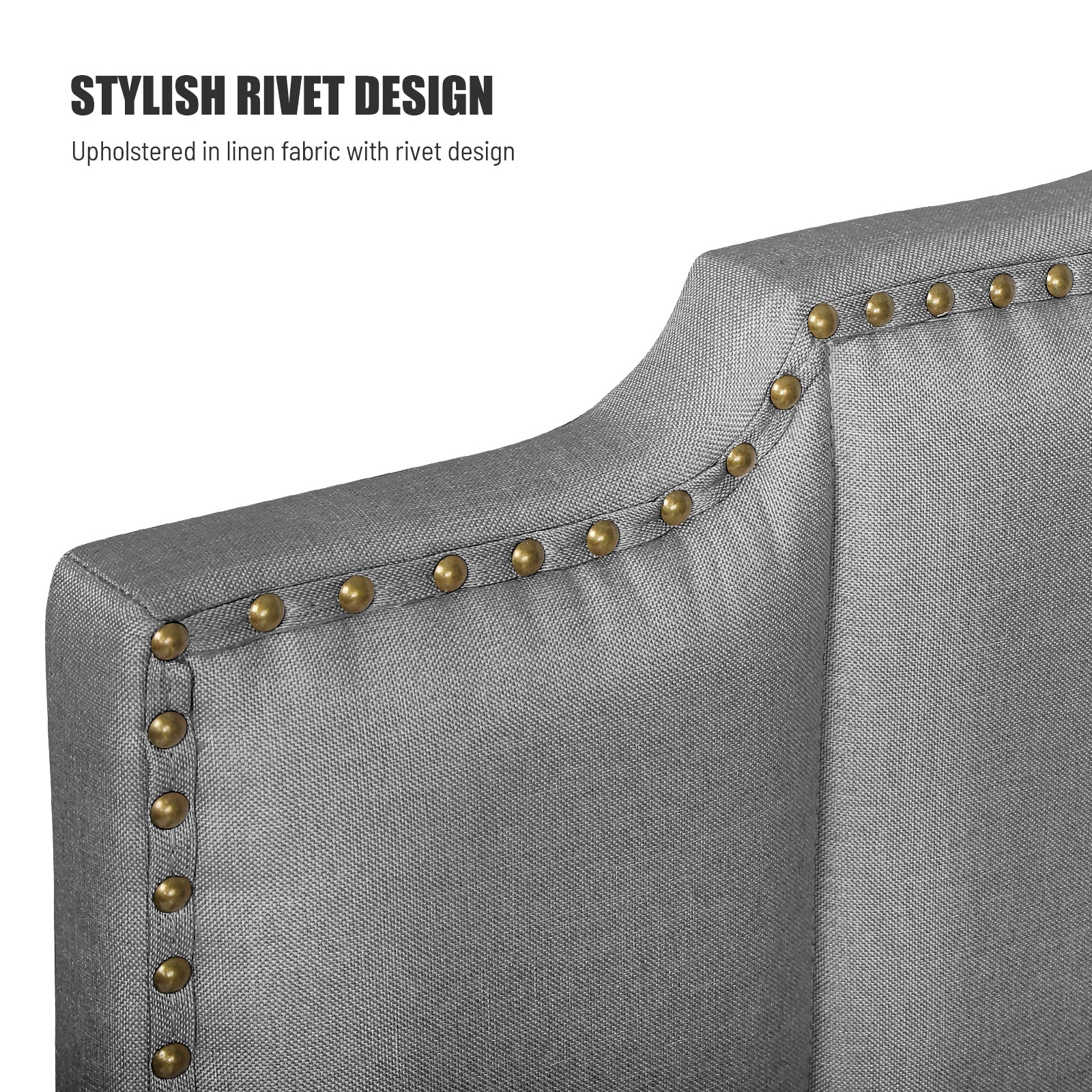 Queen Size Upholstered Platform Bed Linen Bed Frame with 2 Drawers Stitched Padded Headboard with Rivets Design Strong Bed Slats System No Box Spring Needed Grey - Atlantic Fine Furniture Melbourne FL