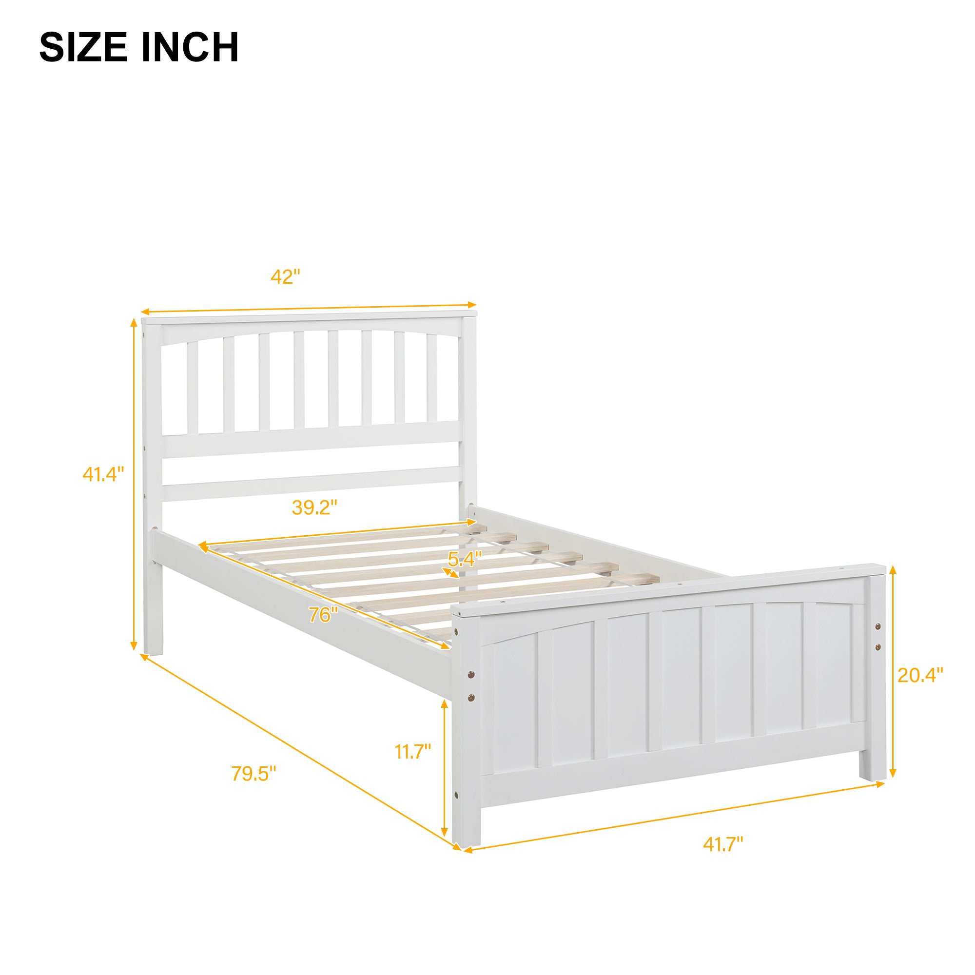 Wood Platform Bed Twin size Platform Bed, White(Old Sku:WF190776AAK Less two center support legs)