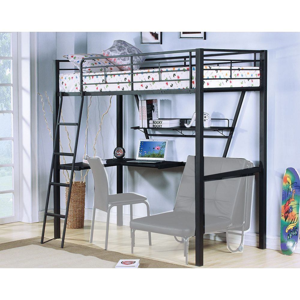 ACME Senon Loft Bed & Desk in Silver & Black 37275 - Atlantic Fine Furniture Melbourne FL