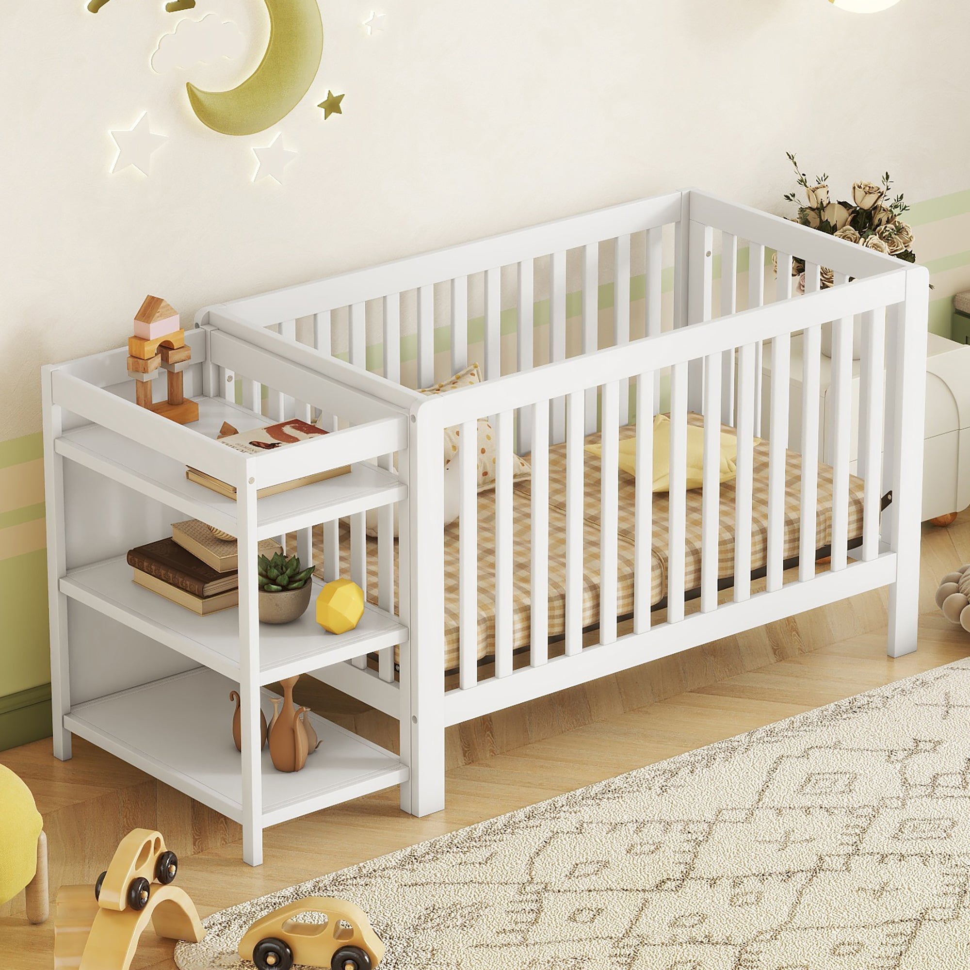 Convertible Crib/Full Size Bed with Changing Table, White - Atlantic Fine Furniture Melbourne FL