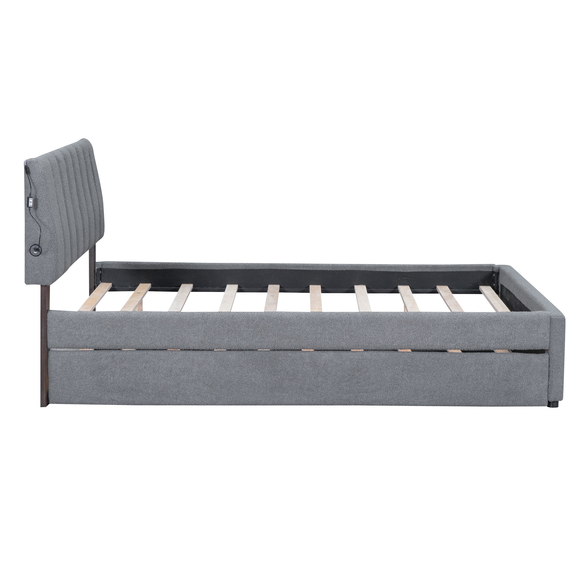 Teddy Fleece Full Size Upholstered Platform Bed with Trundle, Gray - Atlantic Fine Furniture Melbourne FL