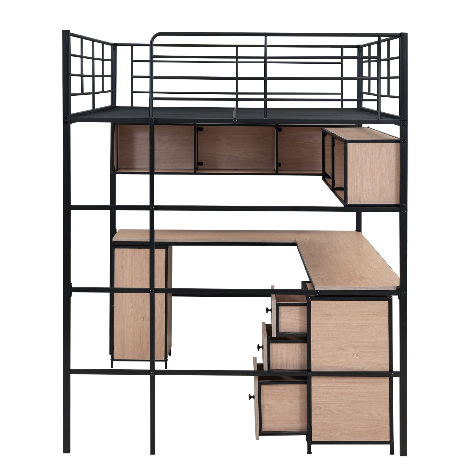 Metal Loft Bed with bookcase, desk and cabinet, Full, Black - Atlantic Fine Furniture Melbourne FL