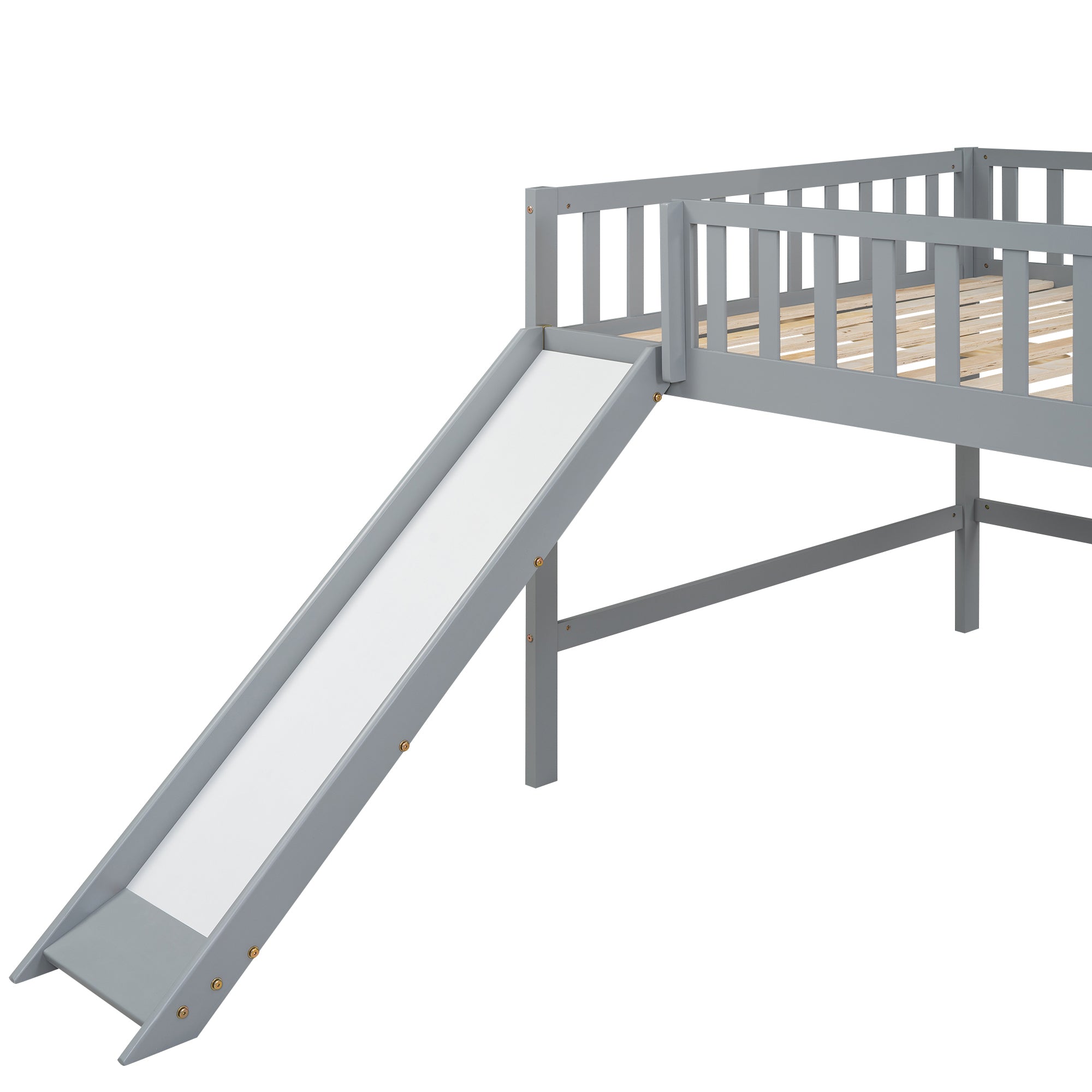 Full Size Low Loft Bed with Ladder and Slide,Gray - Atlantic Fine Furniture Melbourne FL