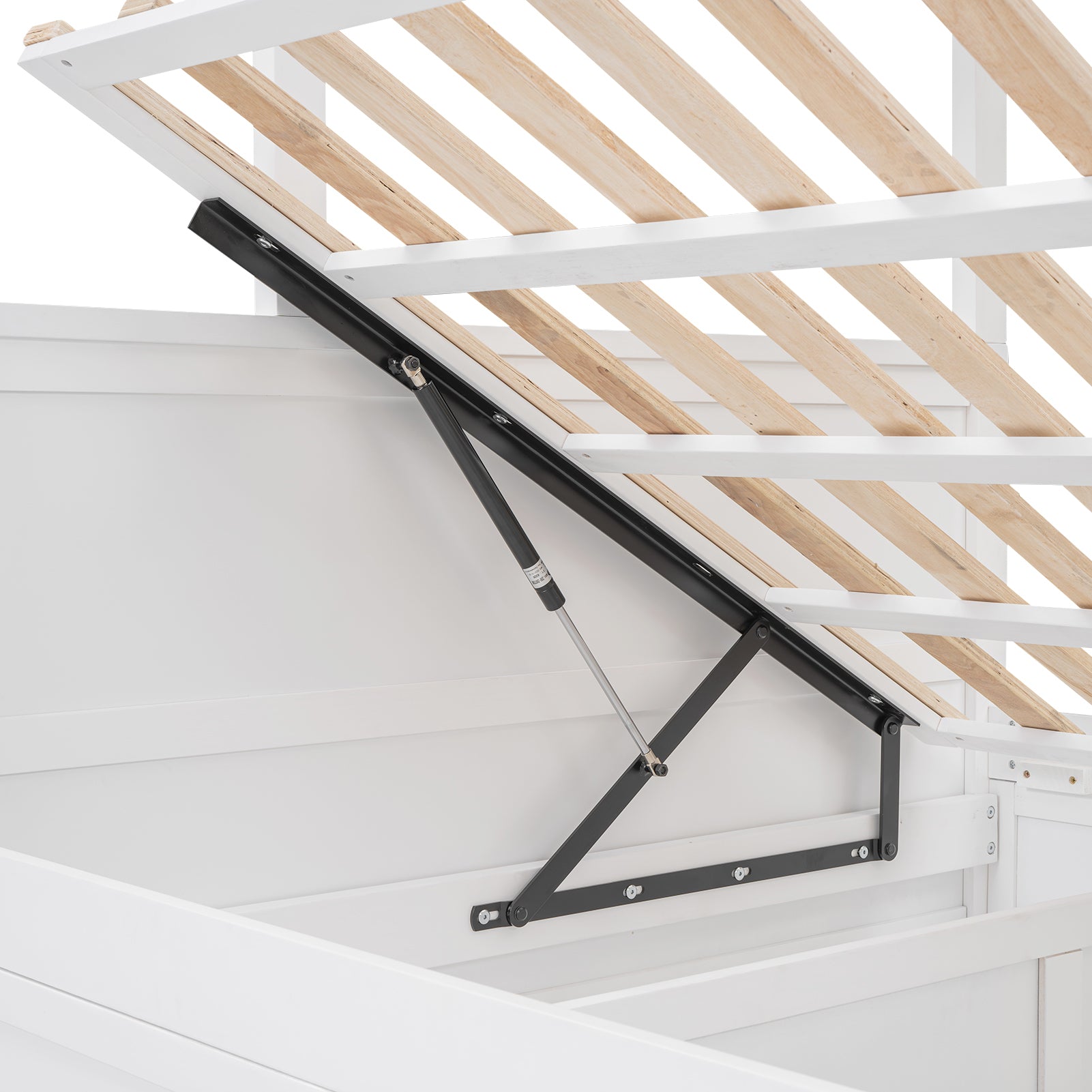 Wood Twin over Full Bunk Bed with Hydraulic Lift Up Storage, White - Atlantic Fine Furniture Melbourne FL