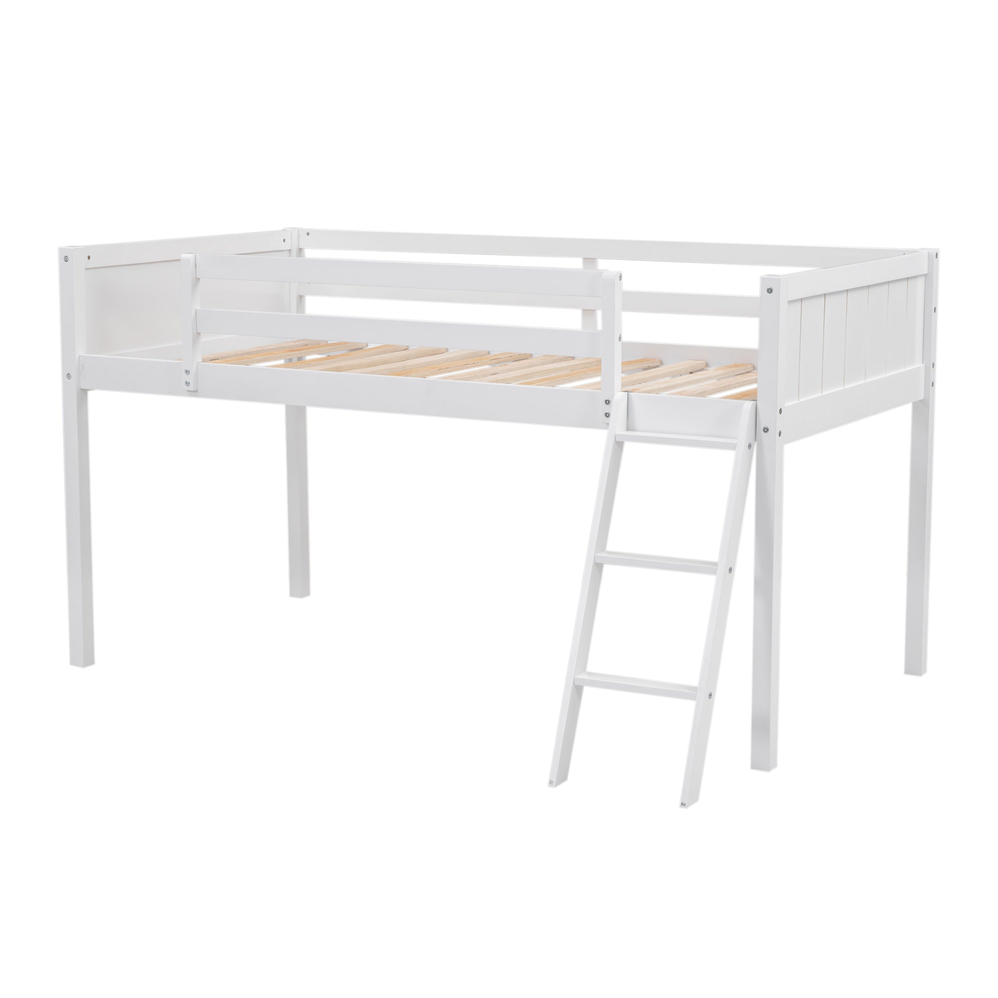 Twin Size Wood Loft Bed with Ladder, ladder can be placed on the left or right, White - Atlantic Fine Furniture Melbourne FL