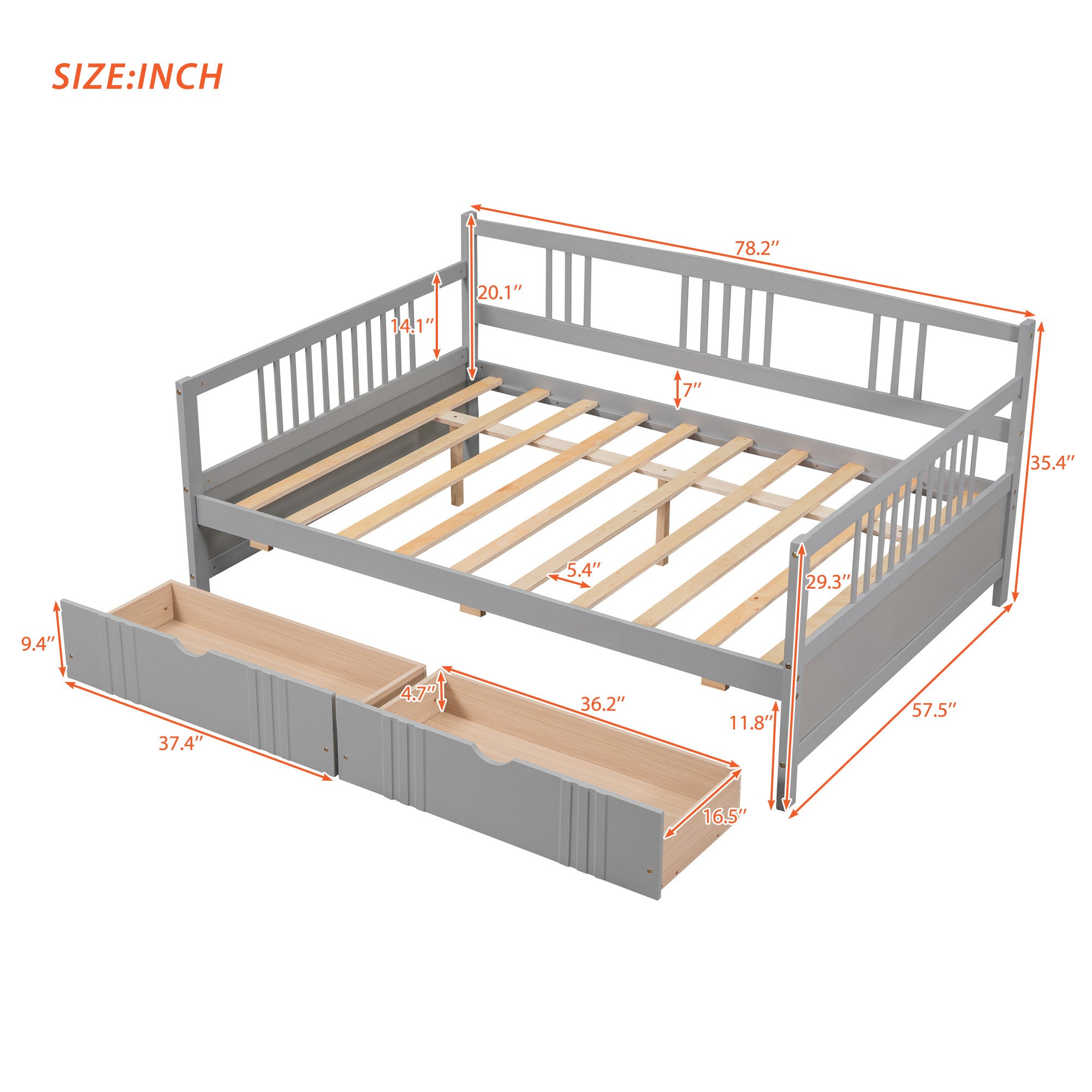 Full Size Daybed Wood Bed with Two Drawers,Gray(OLD SKU:LP000058AAE) - Atlantic Fine Furniture Melbourne FL