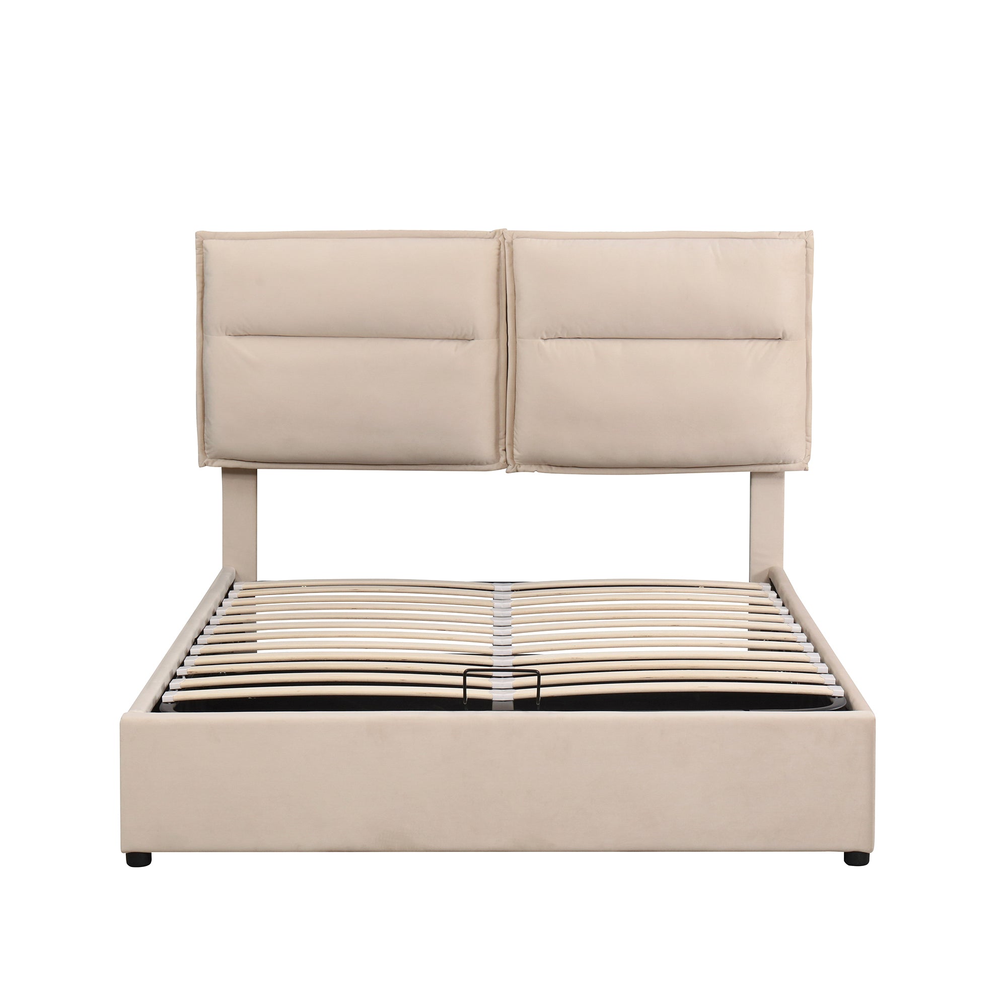 Upholstered Platform bed with a Hydraulic Storage System, Full size, Beige - Atlantic Fine Furniture Melbourne FL