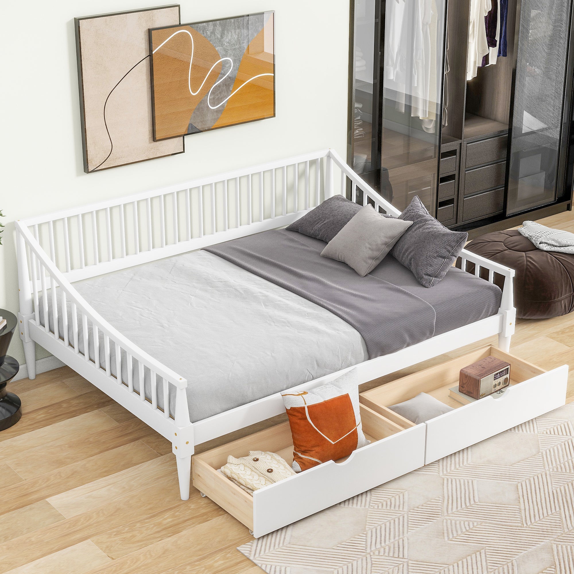 Full Size Daybed with Two Storage Drawers and Support Legs, White - Atlantic Fine Furniture Melbourne FL