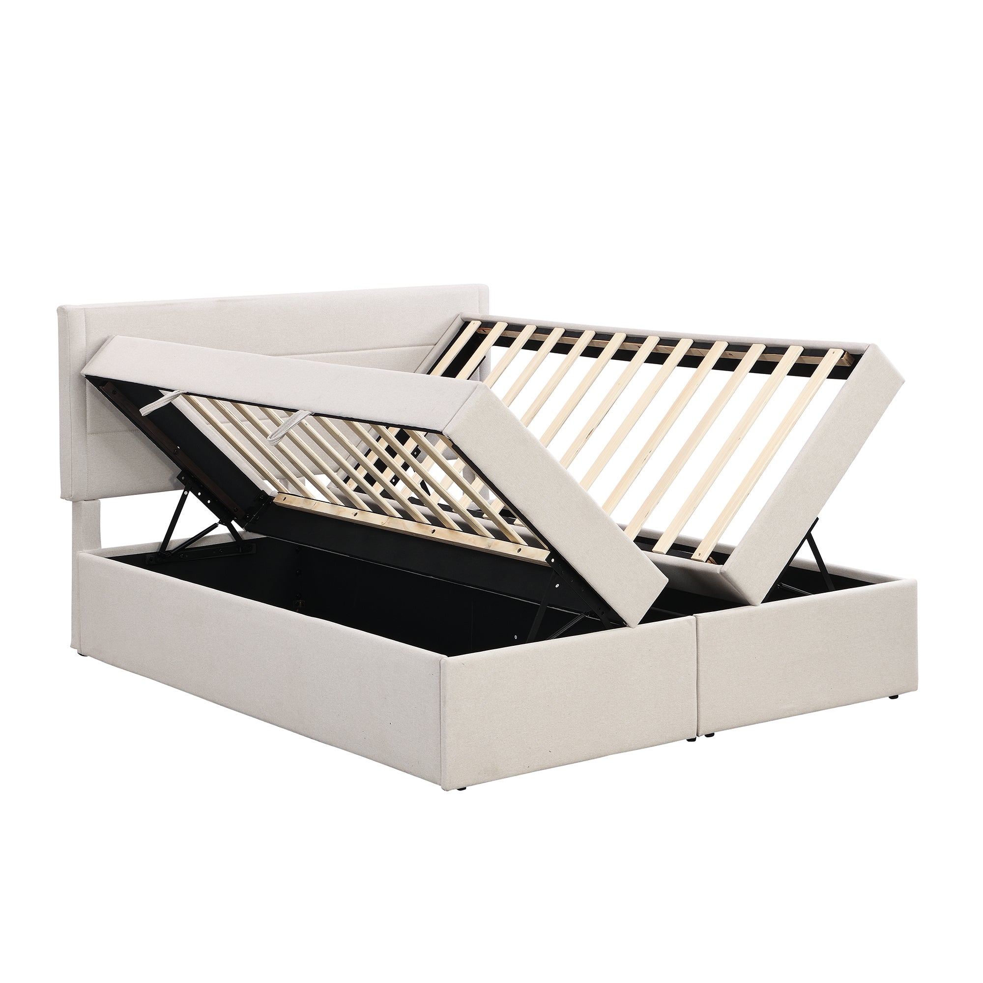 Queen Size Upholstered Platform Bed with Storage Underneath, Beige - Atlantic Fine Furniture Melbourne FL