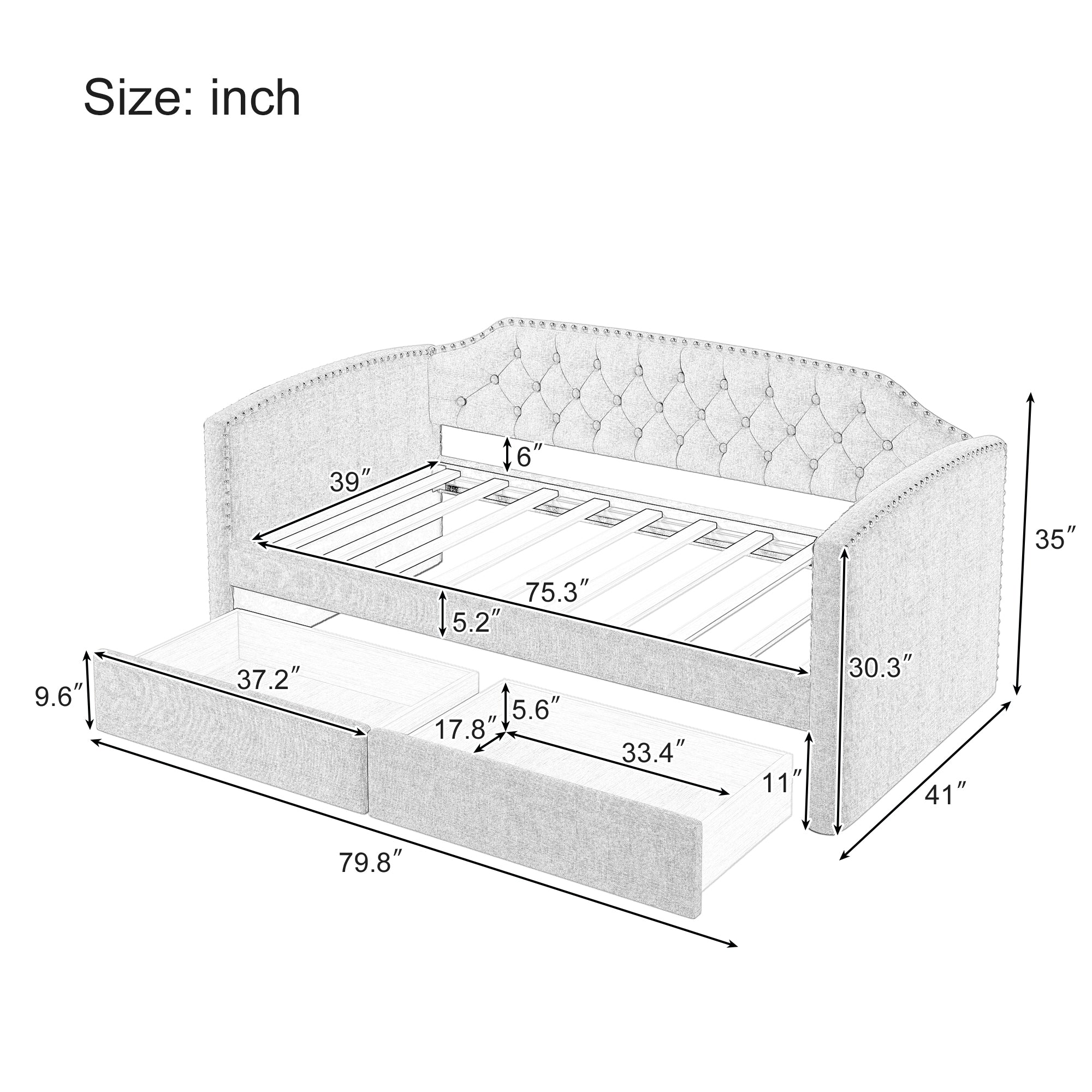 Twin Size Upholstered Daybed with Drawers for Guest Room, Small Bedroom, Study Room,Gray - Atlantic Fine Furniture Melbourne FL